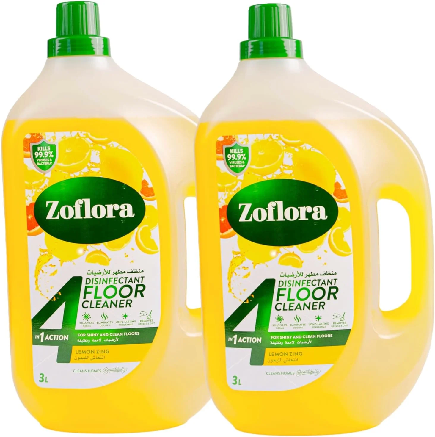 مایع ضدعفونی کننده چند منظوره کف شوی زفلورا - لیمو زینگ - 3 لیتر x 2 | ضد باکتری | تمیز کننده همه سطوح | تمیز کننده منزل، آشپزخانه و حمام | از بین برنده بو | رایحه 24 ساعته