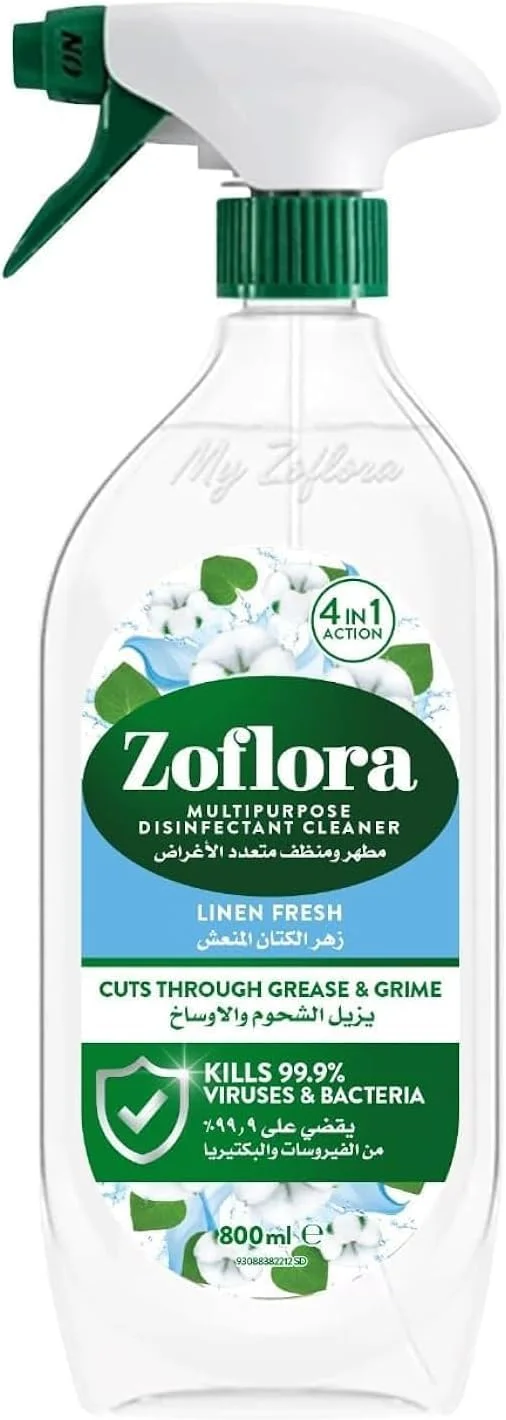 محلول ضدعفونی کننده چند منظوره Zoflora با رایحه ملایم کتان، 800 میلی لیتر + محلول ضدعفونی کننده چند منظوره Zoflora با رایحه ملایم کتان، 800 میلی لیتر