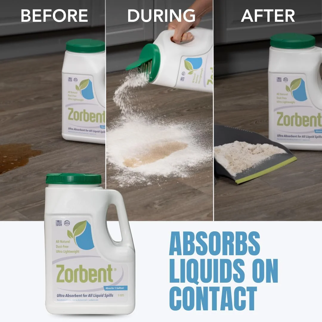کیت جمع آوری مایعات زوربنت - 16 برابر جاذب تر از خاک رس، مناسب مصارف تجاری برای جمع آوری استفراغ، ادرار، روغن و انواع مایعات. این پودر به سرعت آلودگی های ناخوشایند را تمیز می کند، سطوح را خشک می کند و قابل استفاده مجدد است (5 کوارت)