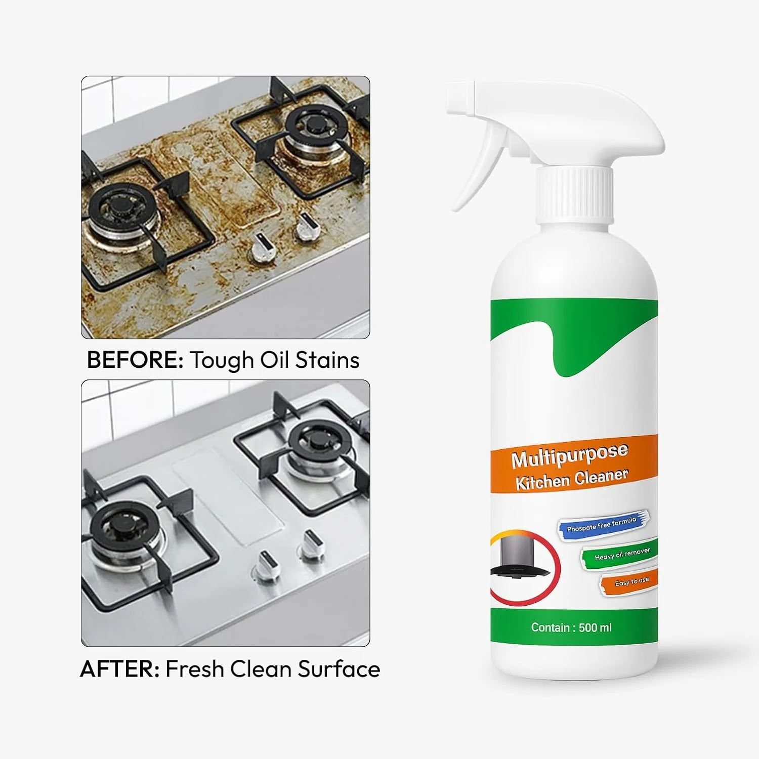 اسپری پاک کننده آشپزخانه زولکسی برای از بین بردن لکه های روغن و چربی، اسپری تمیز کننده چربی زدا جادویی غیر سمی و غیر قابل اشتعال برای تمام سطوح آشپزخانه، دودکش، سینک، گریل، فن اگزوز و موارد دیگر! (500 میلی لیتر)