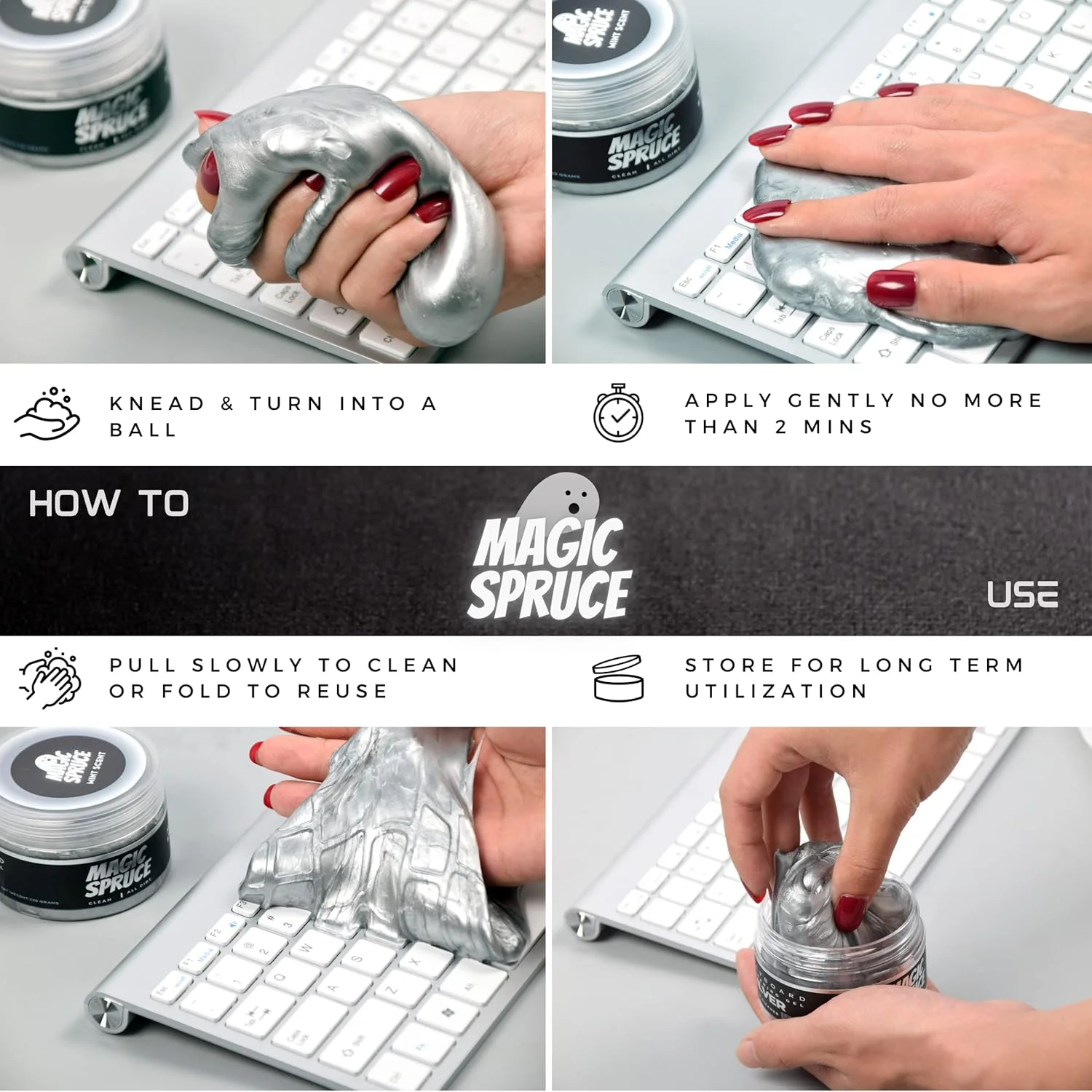 ژل تمیز کننده کیبورد ToysButty، کیت تمیز کننده لوکس نقره ای لپ تاپ، کیت تمیز کننده خودرو غیر آبی و غیر چسبنده با رایحه نعناع، کیت تمیز کننده کامپیوتر برای خمیر اسلایم تمیز کننده گرد و غبار کامپیوتر اپل در ظروف