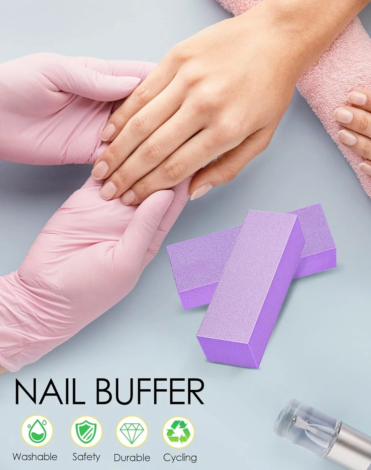 بلاک بافر ناخن، بافر پرداخت متوسط/ریز 100/180 برای ناخن های اکریلیک، ناخن های لاک ژل، کیت بافر پدیکور مانیکور حرفه ای 3 طرفه، 5 عدد، بنفش