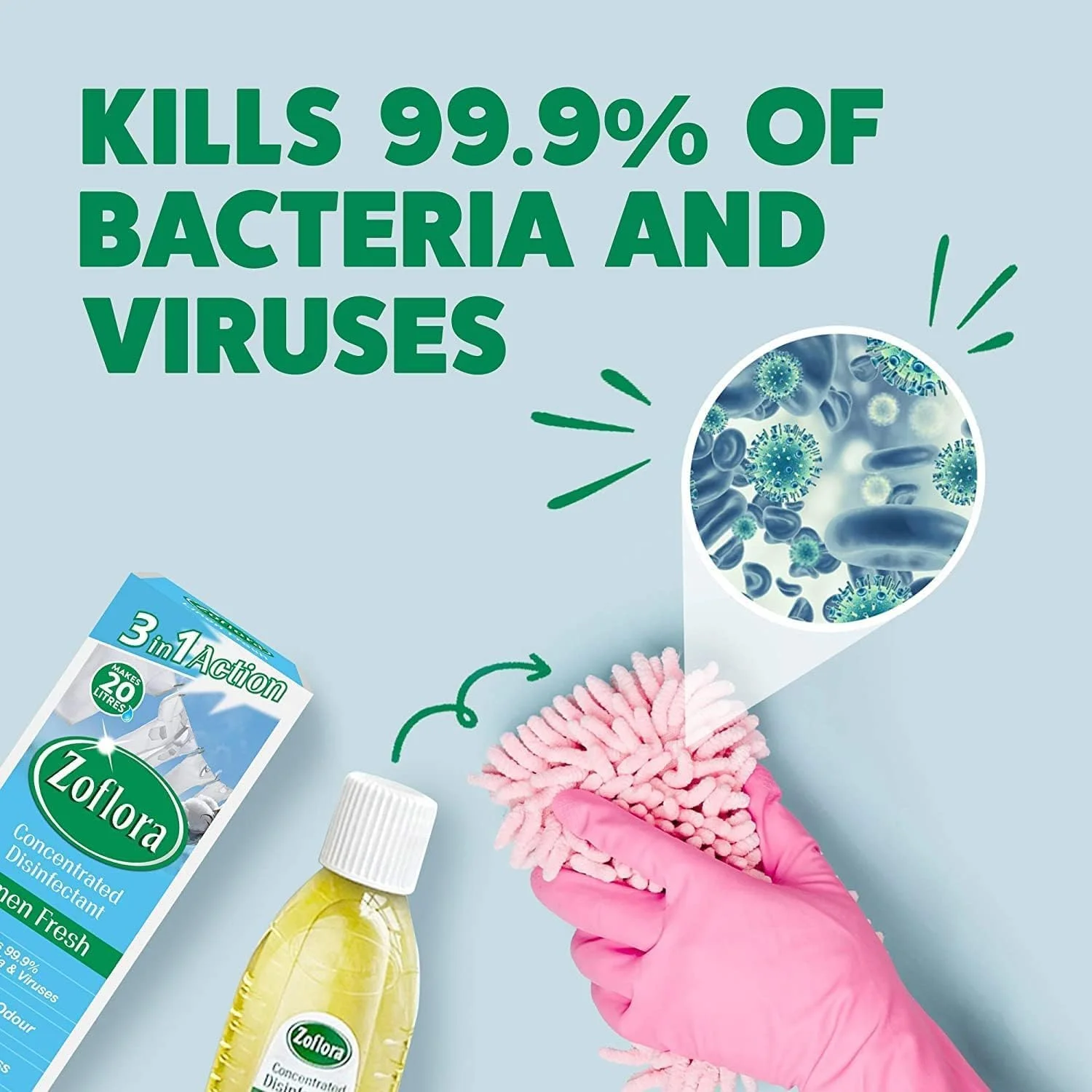 مایع ضدعفونی کننده چند منظوره زوفلورا - رایحه ملایم لینن - 500 میلی لیتر x 2 | ضد باکتری | تمیز کننده سطوح | مناسب برای تمیز کردن خانه، آشپزخانه و حمام | از بین برنده بو | رایحه 24 ساعته