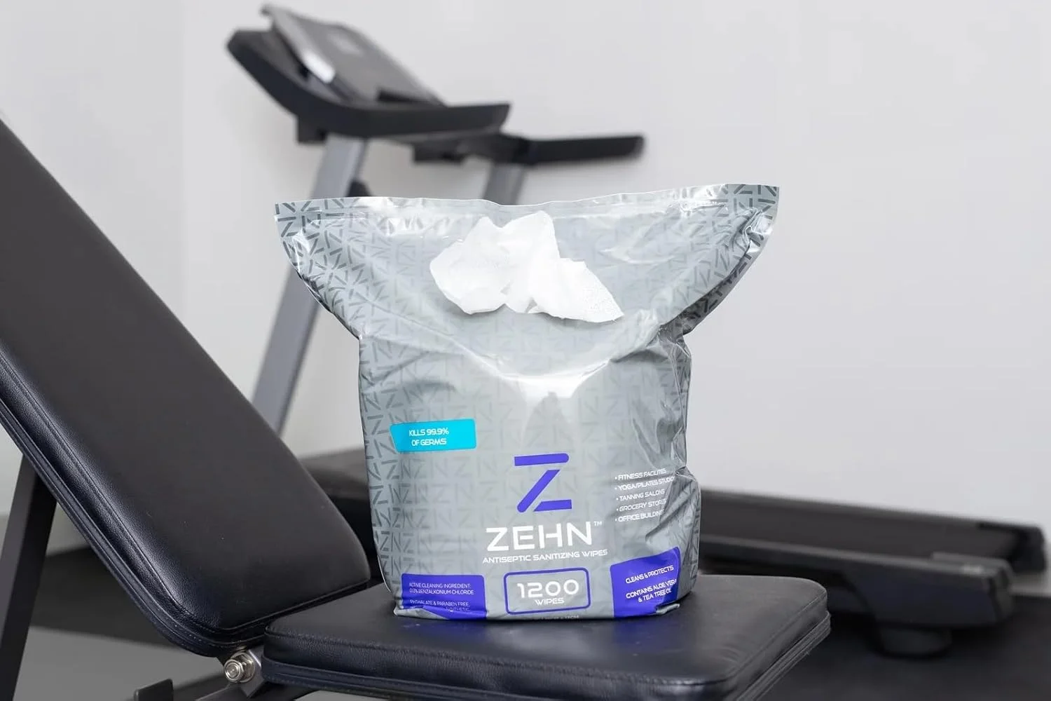 دستمال مرطوب باشگاه ورزشی Zehn، رول بزرگ + سطل حاوی روغن درخت چای و آلوئه ورا | تمیز کننده تجهیزات | دستمال مرطوب بدن | تمیز کننده مت یوگا | دستمال مرطوب سطوح | دستمال مرطوب عمده، 1200 عدد در هر بسته (بسته 1 عددی)