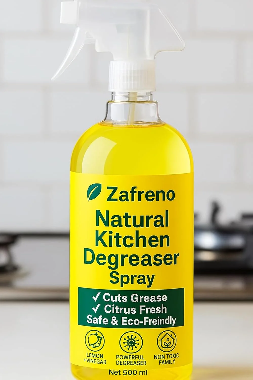 اسپری چربی زدای طبیعی آشپزخانه زافرانو، با رایحه مرکبات، از بین برنده چربی، غیر سمی، 500 میلی لیتر