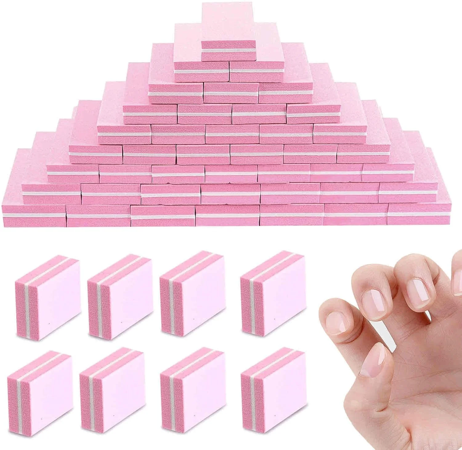 بسته 50 عددی مینی بافر ناخن، سوهان اسفنجی با درجه زبری 100/180 برای ناخن های طبیعی، ژلی و اکریلیک، ست ابزار مانیکور، مناسب برای استفاده در سالن