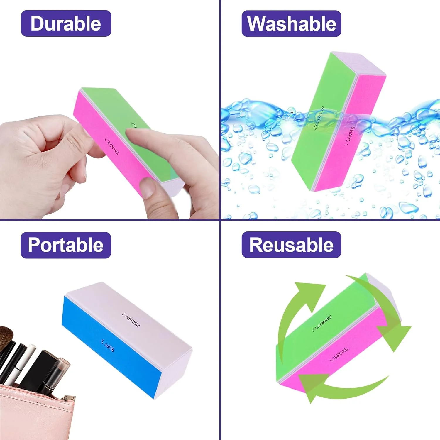 بلاک بافر ناخن 4 طرفه (2 عدد)، فایل پولیش ناخن برای ناخن های طبیعی و اکریلیک، بلاک بافر صاف کننده، فایل ناخن 120/240/600/3000 گریت برای براق کردن بلاک بافر ناخن 4 طرفه (2 عدد)، فایل پولیش ناخن برای ناخن های طبیعی و اکریلیک، بلاک بافر صاف کننده، فایل ناخن 120/240/600/3000 گریت برای براق کردن