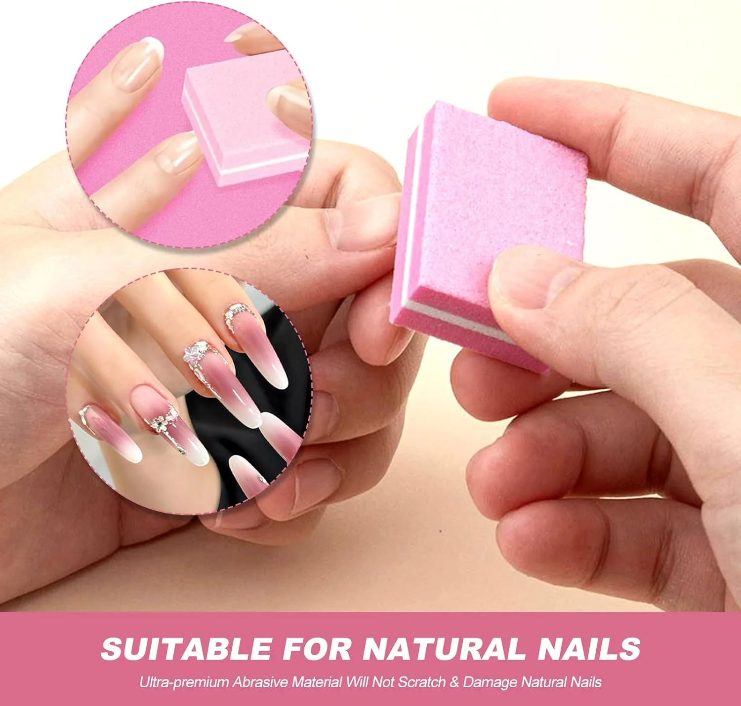 بلاک های بافر ناخن، 50 عدد، درجه زبری 100/180، فایل بافر ناخن، مینی دو طرفه، بلاک سمباده بافر ناخن صورتی برای خانه