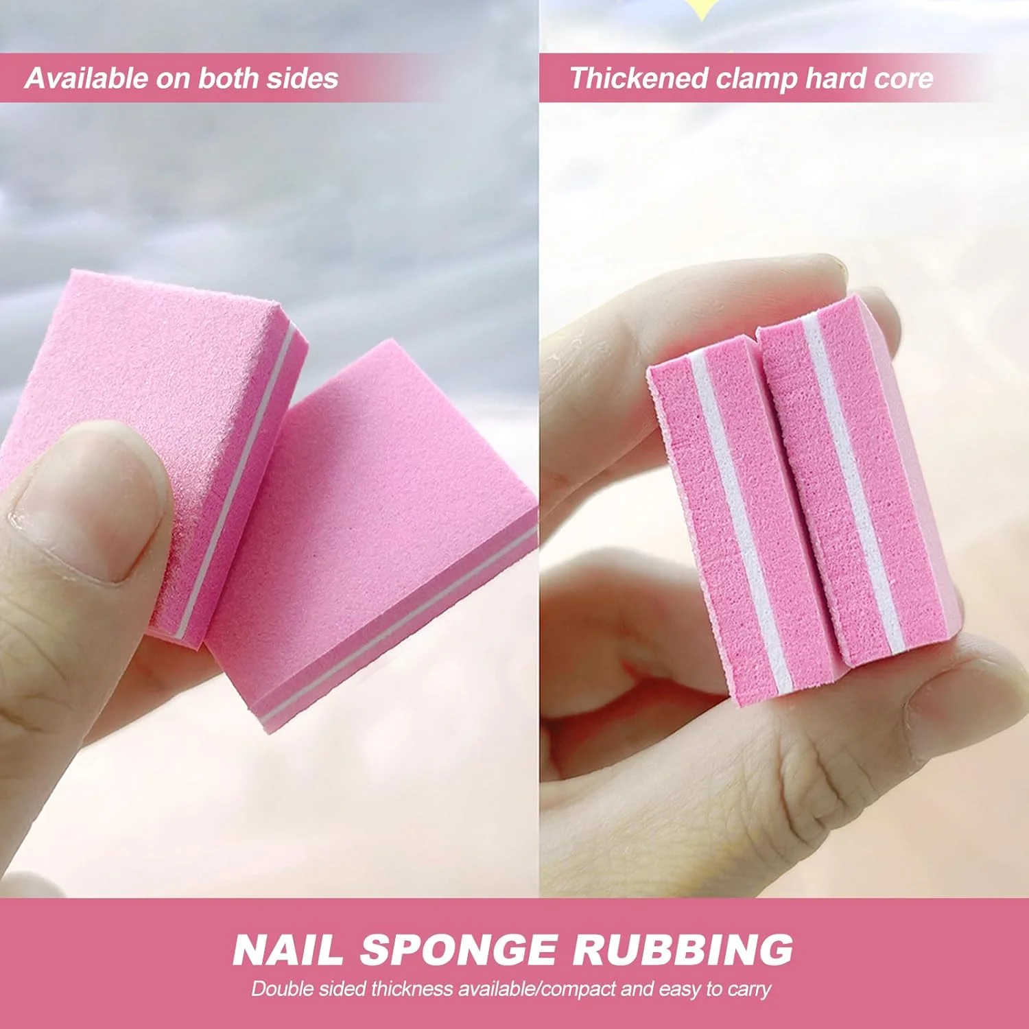 بلاک های بافر ناخن، 50 عدد، درجه زبری 100/180، فایل بافر ناخن، مینی دو طرفه، بلاک سمباده بافر ناخن صورتی برای خانه
