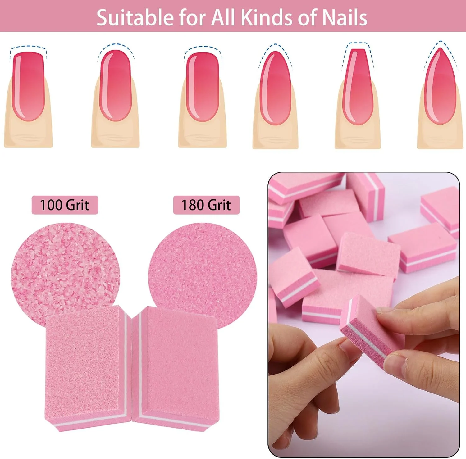 بافر ناخن 150 عددی، مینی بافر ناخن برای ناخن های طبیعی، بافرهای گریت 100/180 برای پولیش ناخن (صورتی) بافر ناخن 150 عددی، مینی بافر ناخن برای ناخن های طبیعی، بافرهای گریت 100/180 برای پولیش ناخن (صورتی)