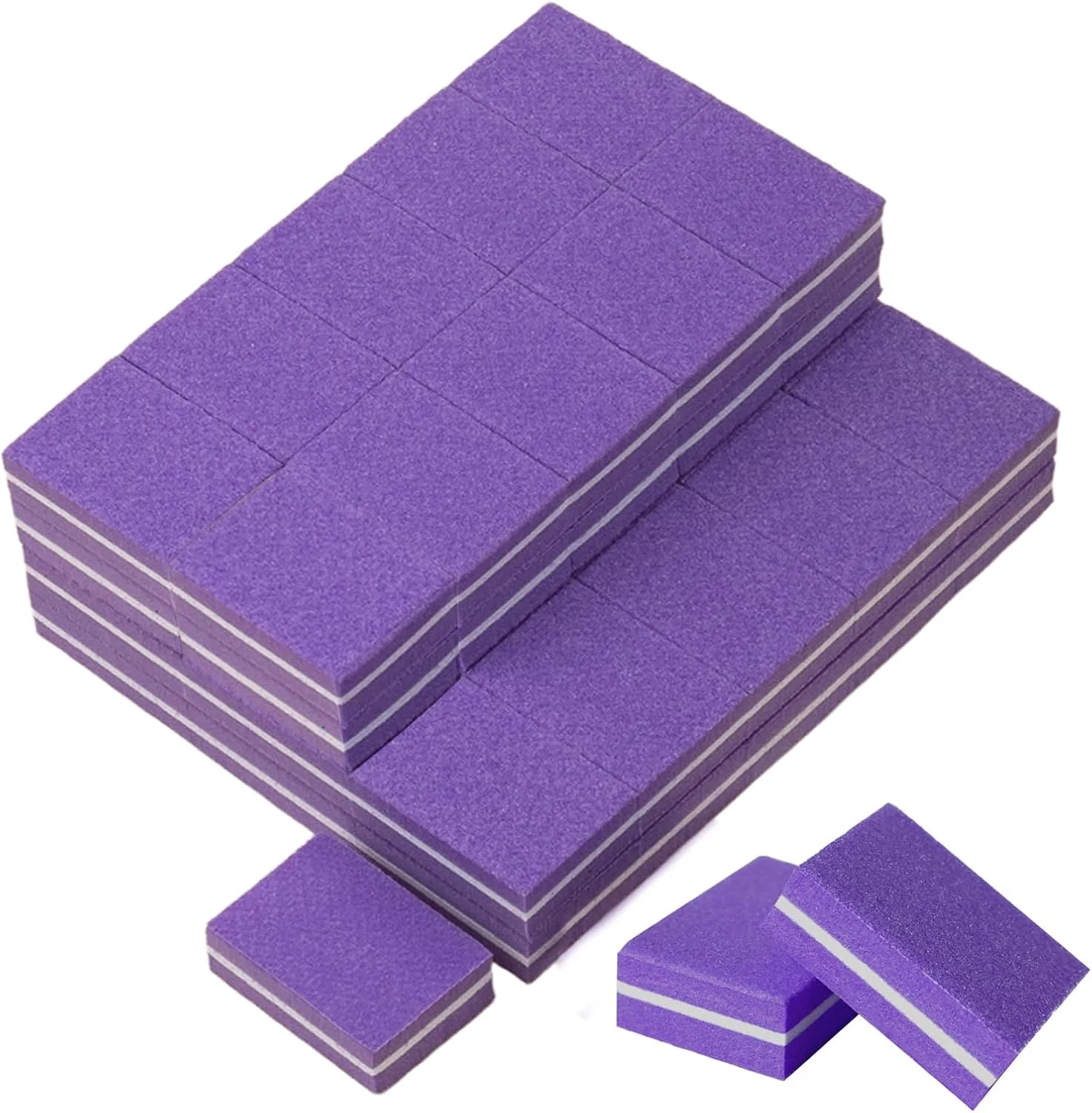 بلاک های بافر ناخن گریت 100/180، 50 عدد مینی بلاک سوهان بافر ناخن، ابزار سوهان بافر دو طرفه برای سالن بنفش