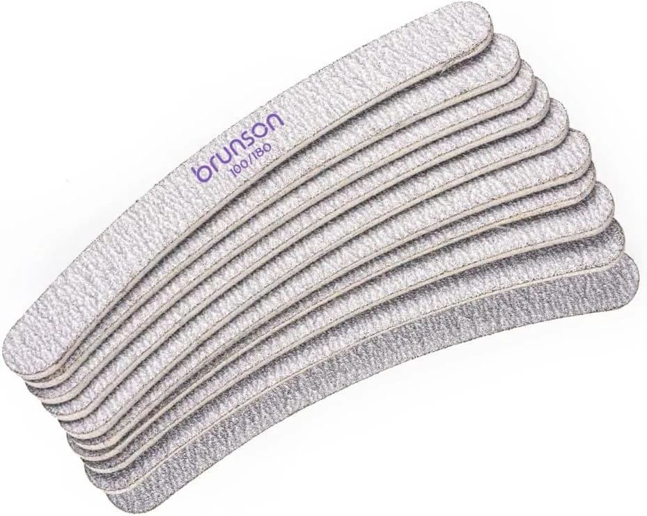 سوهان ناخن خمیده برانسون 100/180 - بسته 40 عددی | سوهان ناخن حرفه ای برای ناخن های اکریلیک، ژل، مانیکور و پدیکور | بافر ناخن برای شکل دادن، صاف کردن و ایجاد درخشندگی