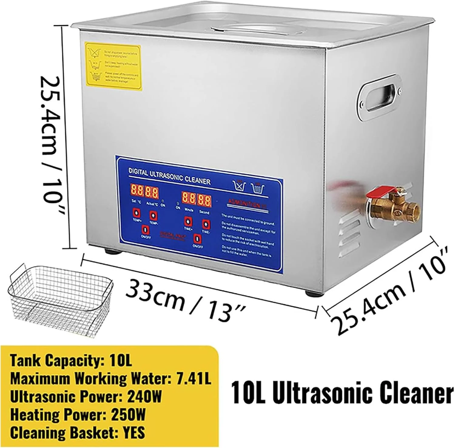 دستگاه تمیز کننده التراسونیک WhCeoy، (1.3L 2L 3L 6L 10L 15L 22L 30L)، تایمر دیجیتال + نمایشگر دمای گرم شده، برای فروشگاه ساعت، تعمیرگاه تلفن همراه، 10 لیتر