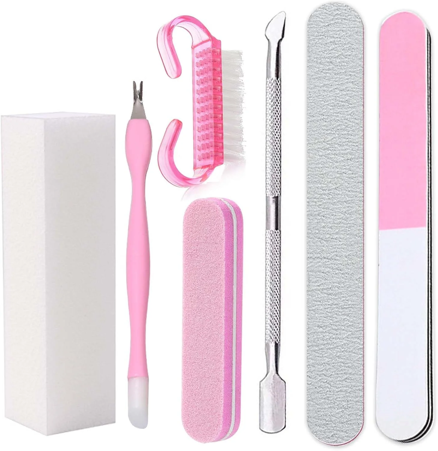 ست ابزار مانیکور 7 تکه، سوهان ناخن گریت 100/180، بلاک های بافر ناخن، پوشر کوتیکول، برس تمیز کننده ناخن انگشتی صورتی، ست آماده سازی ناخن ابزار مانیکور پدیکور حرفه ای برای زنان و مردان ست ابزار مانیکور 7 تکه، سوهان ناخن گریت 100/180، بلاک های بافر ناخن، پوشر کوتیکول، برس تمیز کننده ناخن انگشتی صورتی، ست آماده سازی ناخن ابزار مانیکور پدیکور حرفه ای برای زنان و مردان