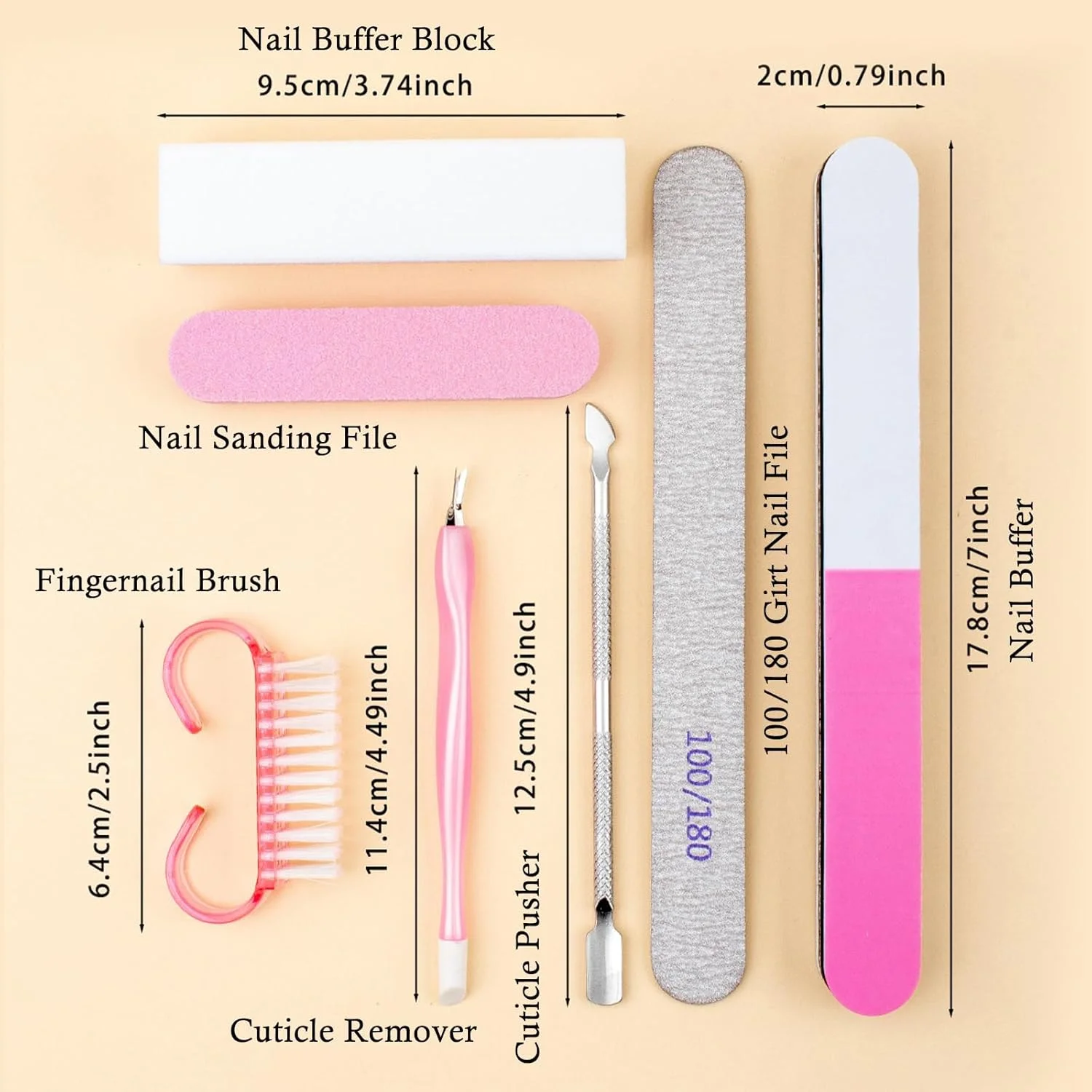 ست ابزار مانیکور 7 تکه، سوهان ناخن گریت 100/180، بلاک های بافر ناخن، پوشر کوتیکول، برس تمیز کننده ناخن انگشتی صورتی، ست آماده سازی ناخن ابزار مانیکور پدیکور حرفه ای برای زنان و مردان ست ابزار مانیکور 7 تکه، سوهان ناخن گریت 100/180، بلاک های بافر ناخن، پوشر کوتیکول، برس تمیز کننده ناخن انگشتی صورتی، ست آماده سازی ناخن ابزار مانیکور پدیکور حرفه ای برای زنان و مردان