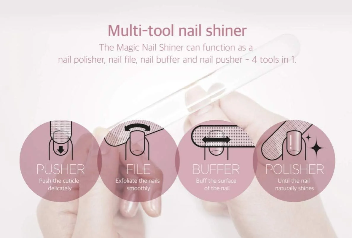 براق کننده ناخن شیشه ای جادویی، سوهان ناخن 4 در 1، عقب زننده کوتیکول، بافر و پولیشر (سنگ مرمر آبی)