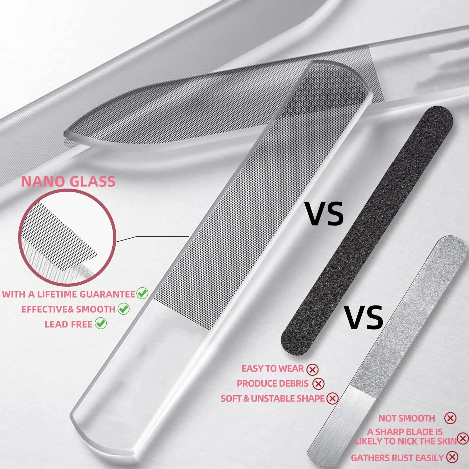 ست سوهان ناخن شیشه ای RedFlow، شامل 2 عدد سوهان ناخن شیشه ای نانو و 1 عدد سوهان پای شیشه ای نانو، ست مانیکور حرفه ای، سوهان ناخن برای ناخن های طبیعی، از بین بردن پینه ها، پوست های مرده، پوست های خشک و ترک خورده