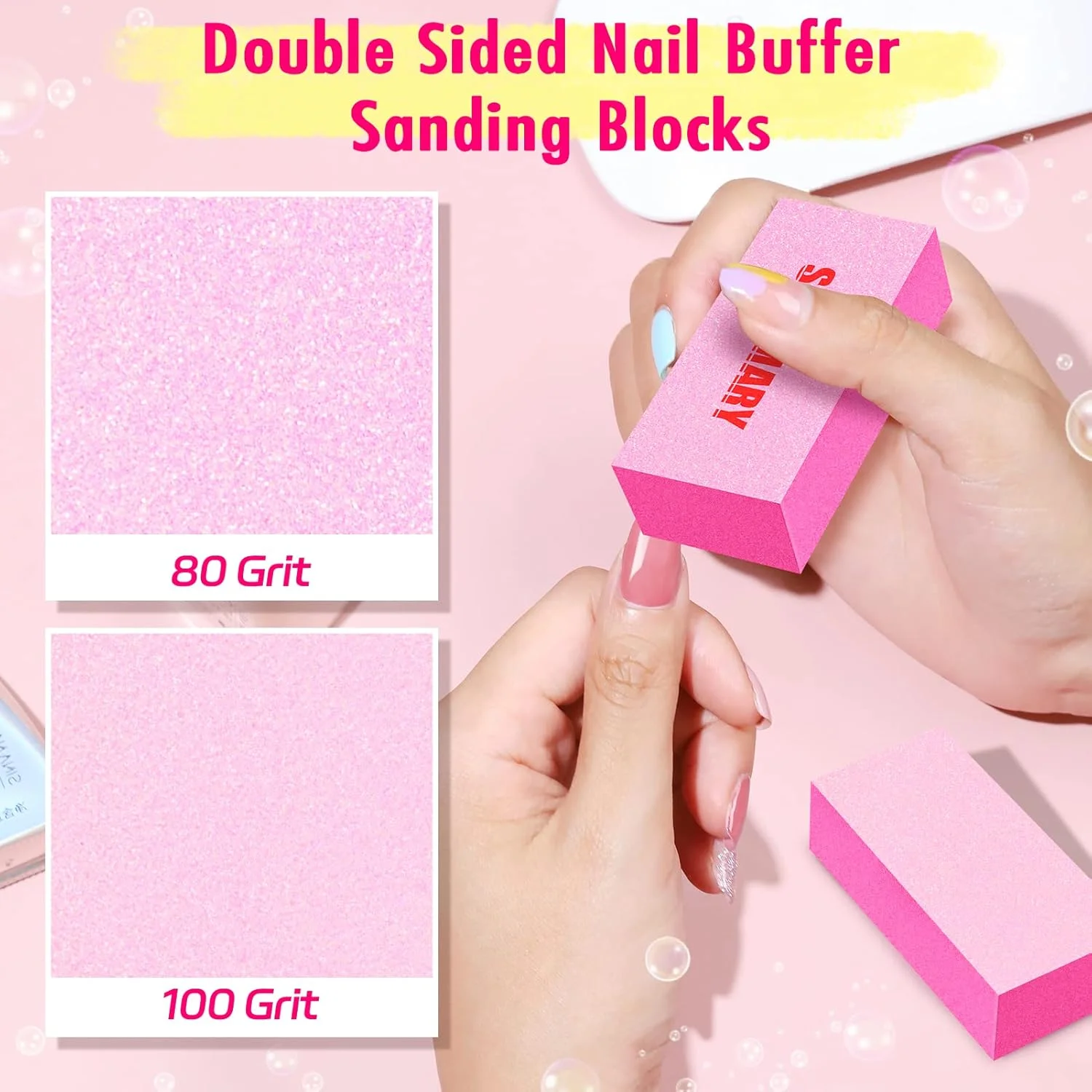 سوهان و بافر ناخن SALVMARY، کیت ابزار مانیکور حرفه ای، سوهان های سمباده ای دو طرفه با دانه بندی 100/180 برای ناخن، بلوک های بافر ناخن با دانه بندی 80/100، لوازم سالن خانگی 8 عددی