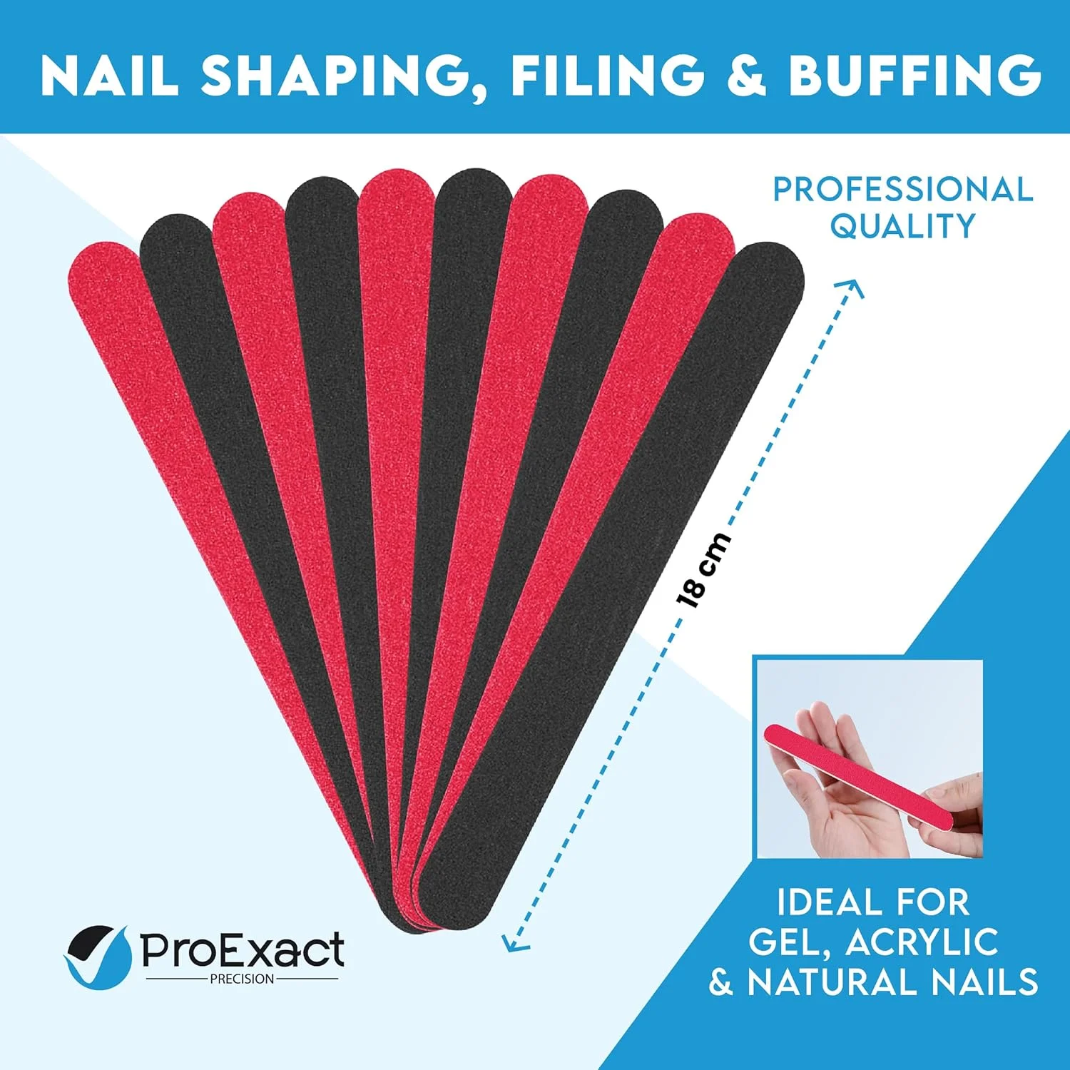 سوهان ناخن چوبی حرفه ای – تقویت شده، بادوام و سبک وزن – دارای دو درجه زبری برای بافرهای دقیق ناخن | مناسب ناخن های اکریلیک، ژل و طبیعی