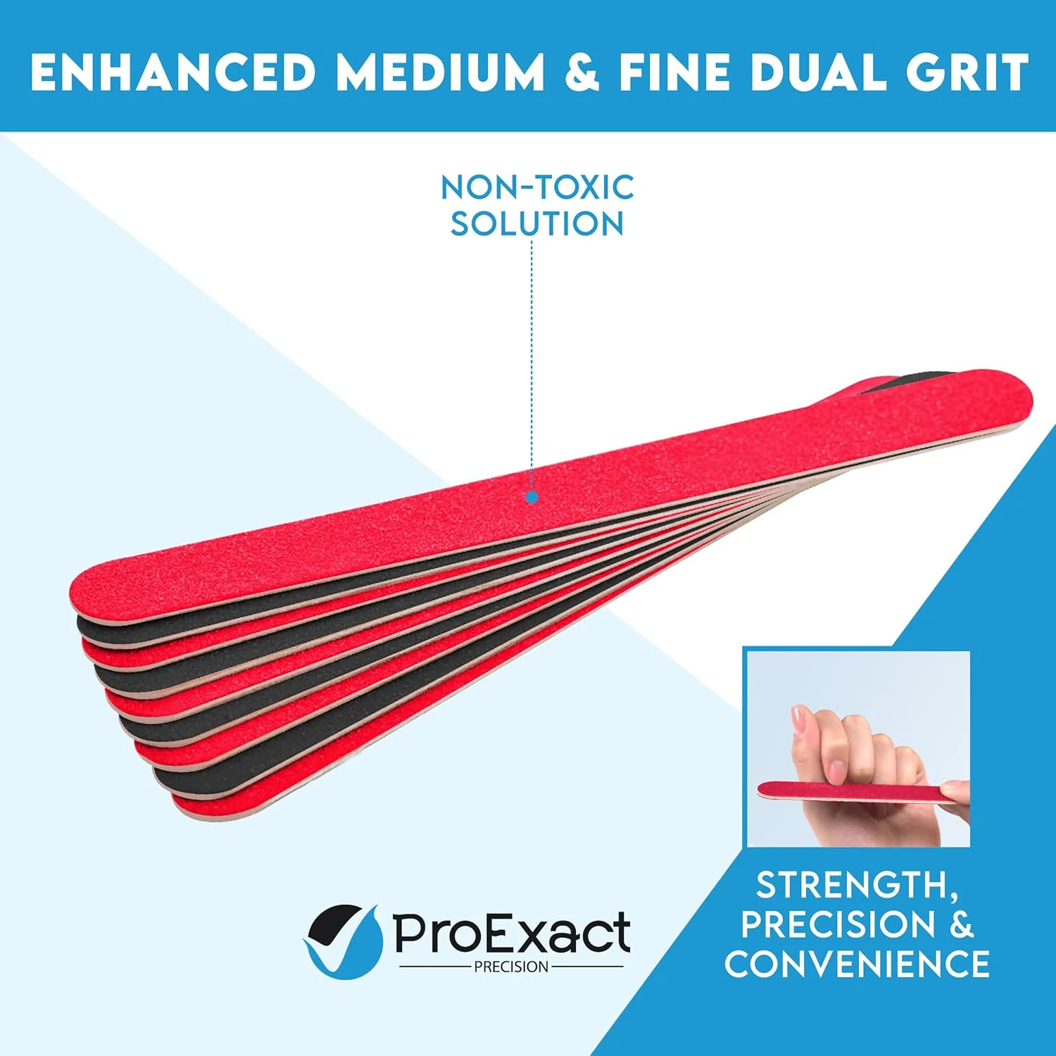 سوهان ناخن چوبی حرفه ای – تقویت شده، بادوام و سبک وزن – دارای دو درجه زبری برای بافرهای دقیق ناخن | مناسب ناخن های اکریلیک، ژل و طبیعی