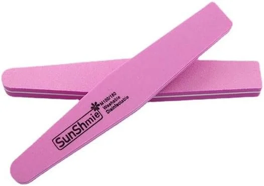 بافر ناخن حرفه ای سانشاین با درجه زبری 100/180 - سوهان ناخن دو طرفه مثلثی - بسته 10 عددی صورتی برای مانیکور و پدیکور - صاف، شکل دهی و براق کردن ناخن ها - ایده آل برای استفاده در سالن و منزل