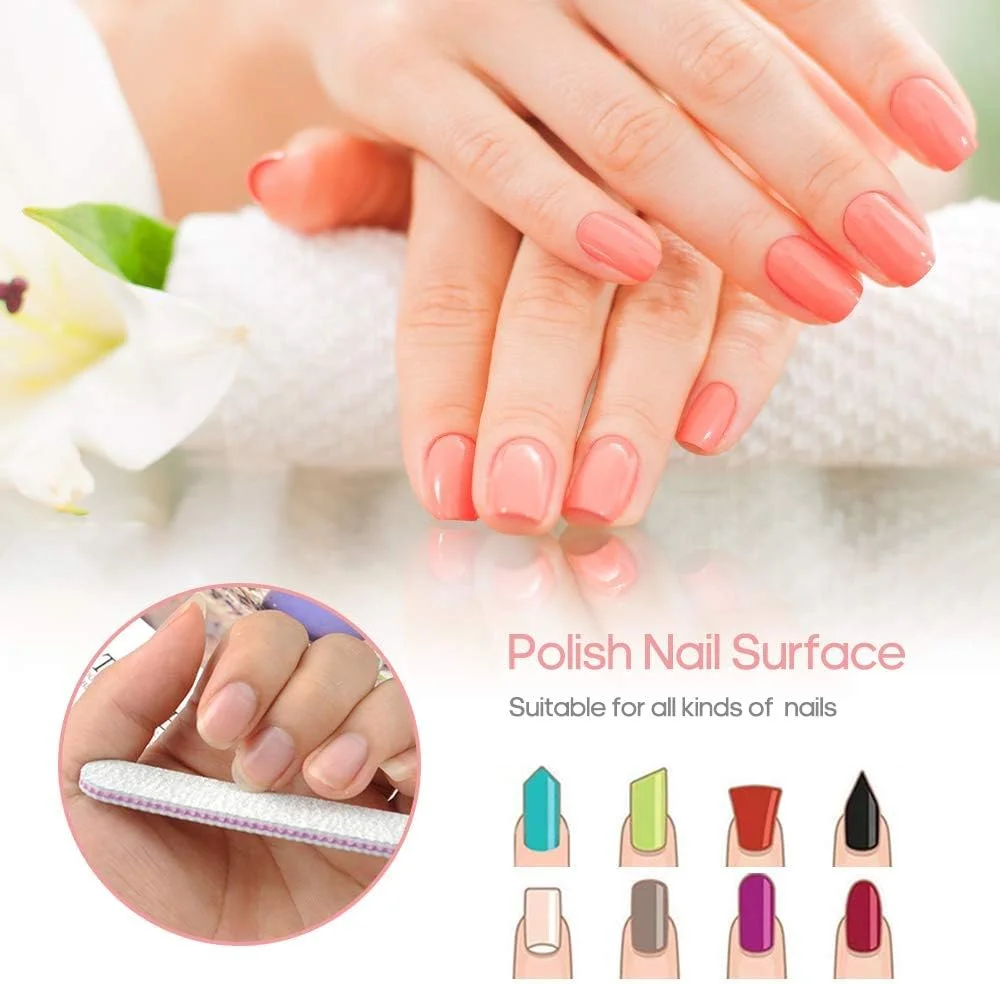 ست 15 عددی سوهان ناخن حرفه ای دو طرفه سمباده ای با درجه زبری 100/180 به همراه بافر، مناسب برای ناخن های طبیعی و مصنوعی