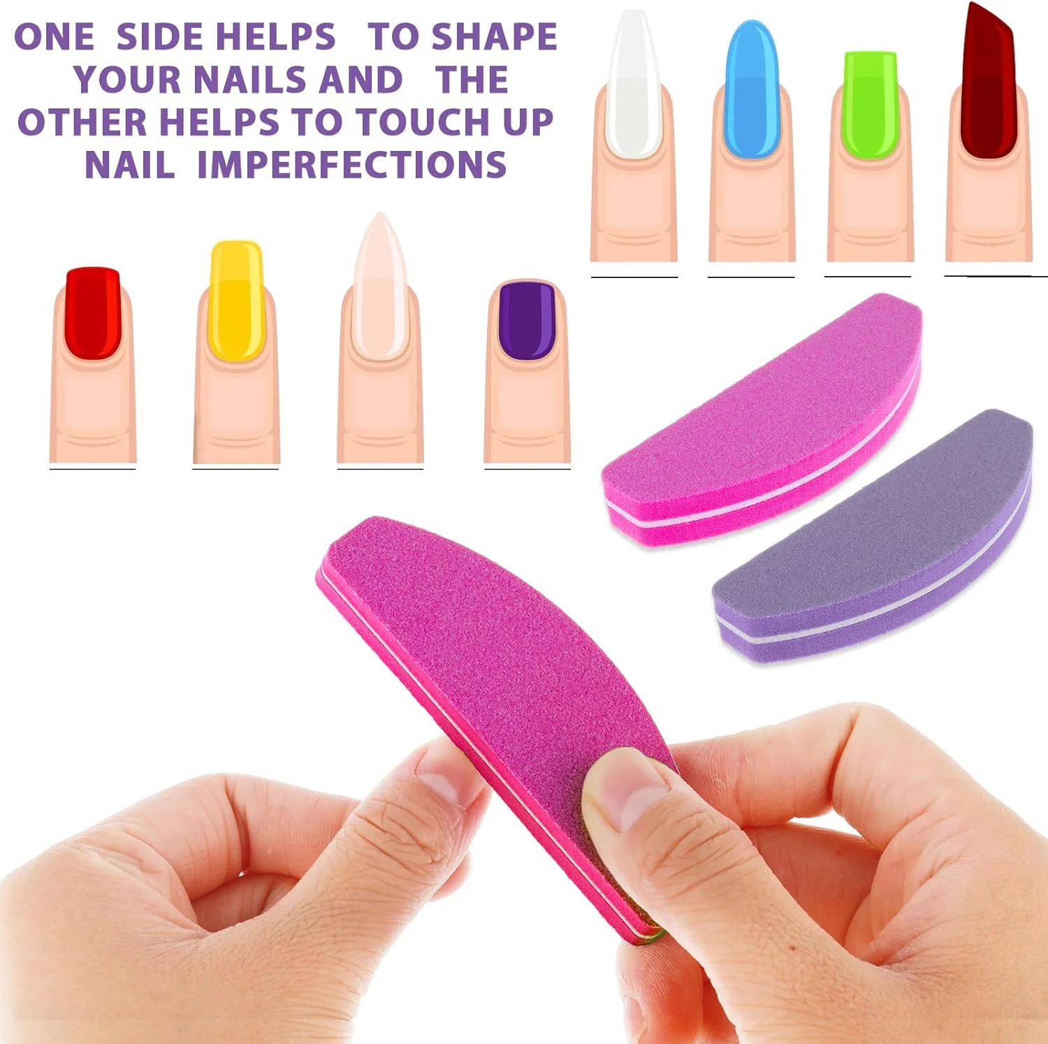 بسته 20 عددی بافر ناخن، سوهان ناخن حرفه ای گریت 100/180، بلوک های سمباده بافر برای ناخن های ژلی، سوهان ناخن دو طرفه قابل شستشو برای استودیو ناخن و خانه