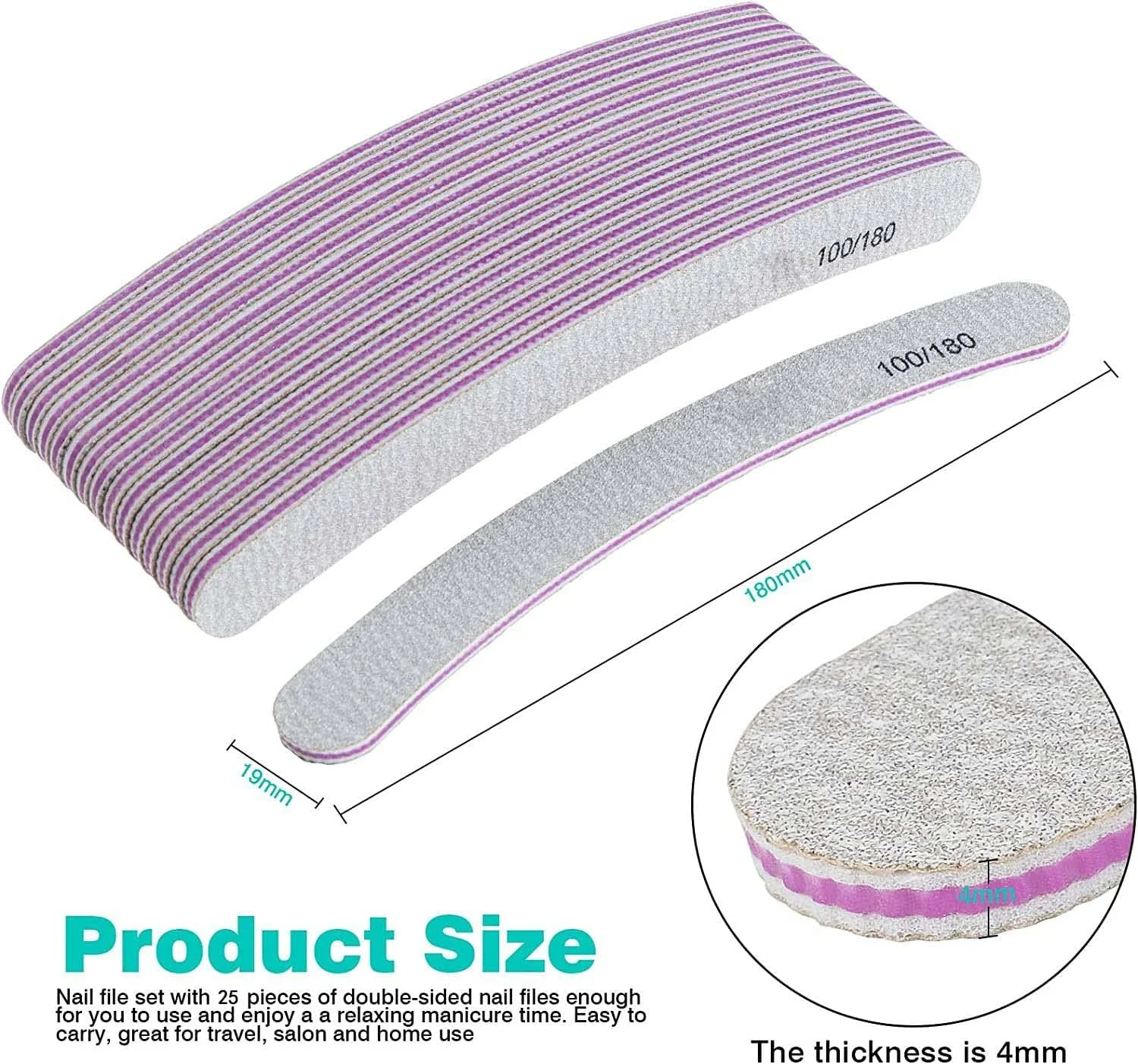 سوهان ناخن SYOSI، ست سوهان ناخن حرفه ای، سوهان ناخن خمیده، درجه زبری 100/180 دو طرفه، ابزار مانیکور برای استفاده در خانه و سالن، 25 عدد سوهان ناخن SYOSI، ست سوهان ناخن حرفه ای، سوهان ناخن خمیده، درجه زبری 100/180 دو طرفه، ابزار مانیکور برای استفاده در خانه و سالن، 25 عدد