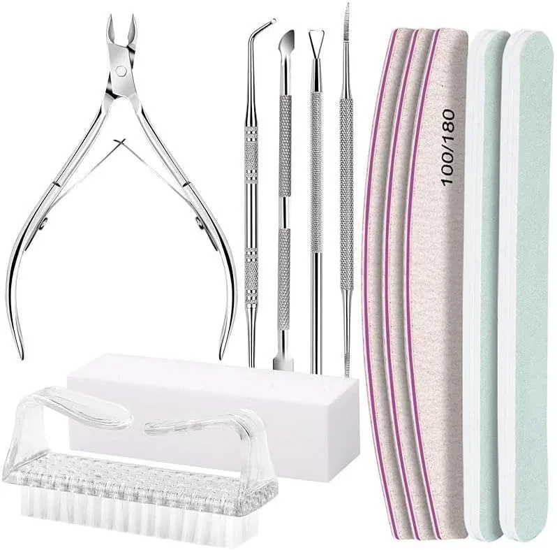 ست مانیکور و پدیکور حرفه ای - مجموعه 12 تکه با سوهان، بافر و ابزار کوتیکول برای استفاده در منزل و سالن - شفاف