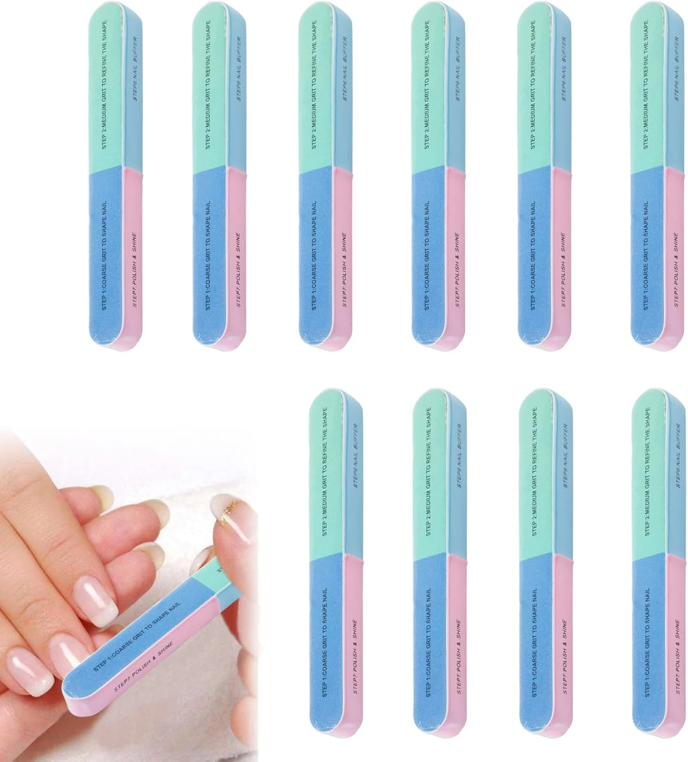 بافر ناخن 10 عددی، سوهان ناخن 7 طرفه برای شکل دهی دقیق، بافر بلوک ناخن برای مانیکور، بلوک پاک کننده ناخن های ژلی آکریلیک، مناسب استفاده خانگی و سالن، صاف، پولیش و سمباده زدن پدیکور