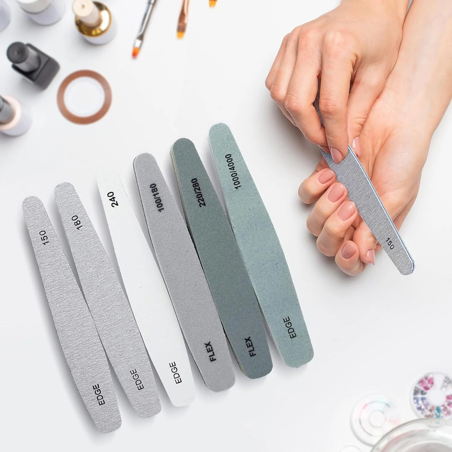 ست ۶ عددی مانیکور - سوهان و بافر (درجه زبری ۱۰۰/۱۸۰) برای ناخن های طبیعی، سوهان سمباده ای - ست بافر و براق کننده