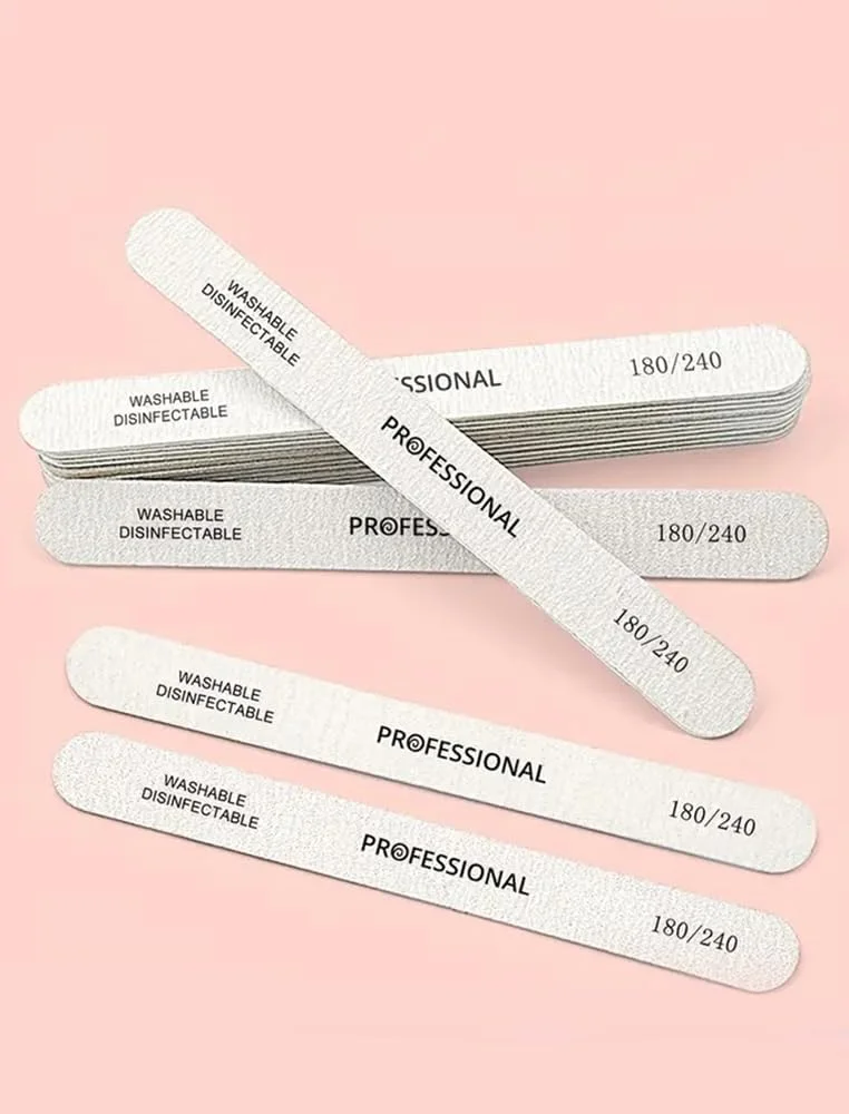 مجموعه 10 عددی سوهان و بافر ناخن - کیت ابزار مانیکور حرفه ای 7 طرفه با گریت 180/240، کیت قابل حمل مراقبت از ناخن برای خانه/سالن، شکل نواری، آماده هدیه.