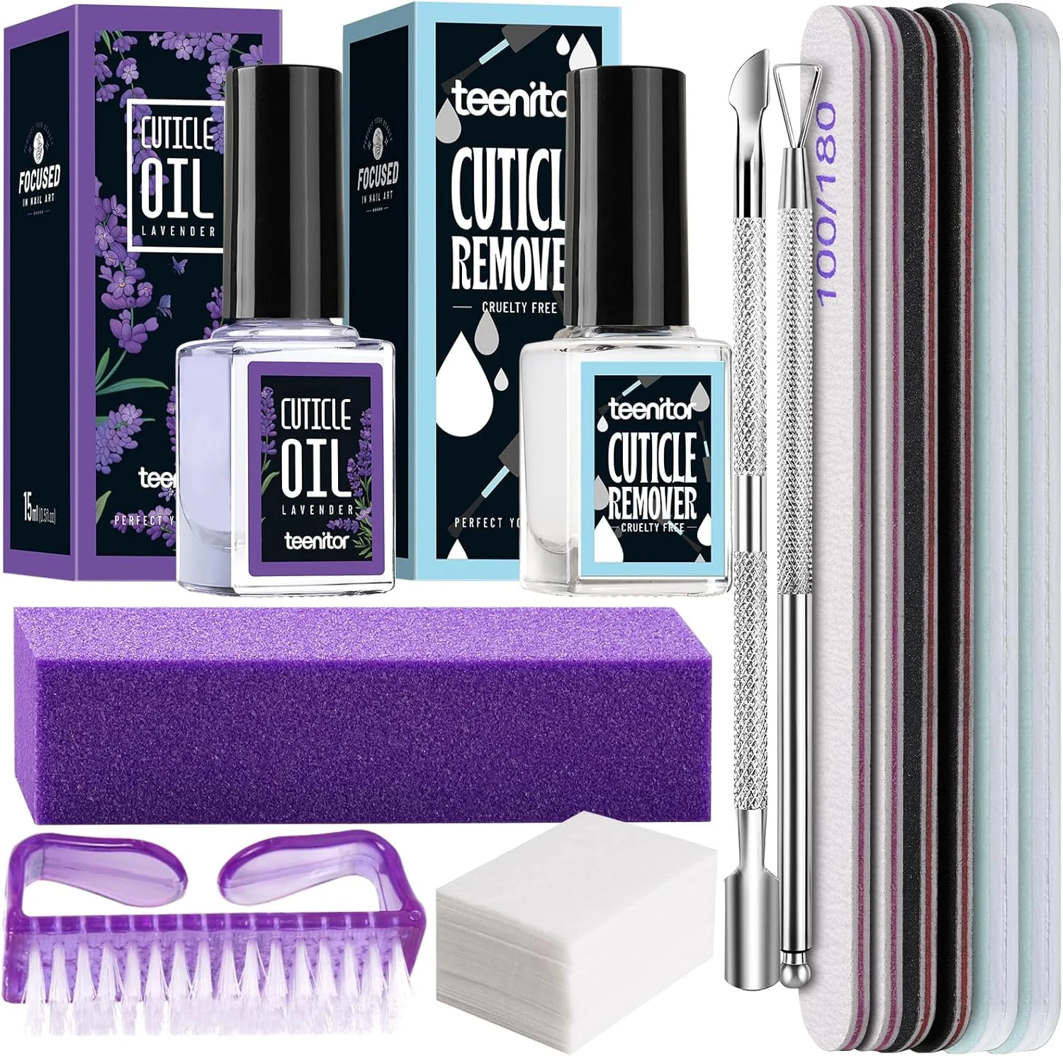 ست سوهان و بافر ناخن Teenitor، از بین برنده کوتیکول، کیت مراقبت از ناخن، سوهان ناخن، نرم کننده کوتیکول، روغن کوتیکول، عقب زننده کوتیکول، اسکراپر پوست کوتیکول، مایع از بین برنده کوتیکول، کیت سوهان ناخن اسطوخودوس