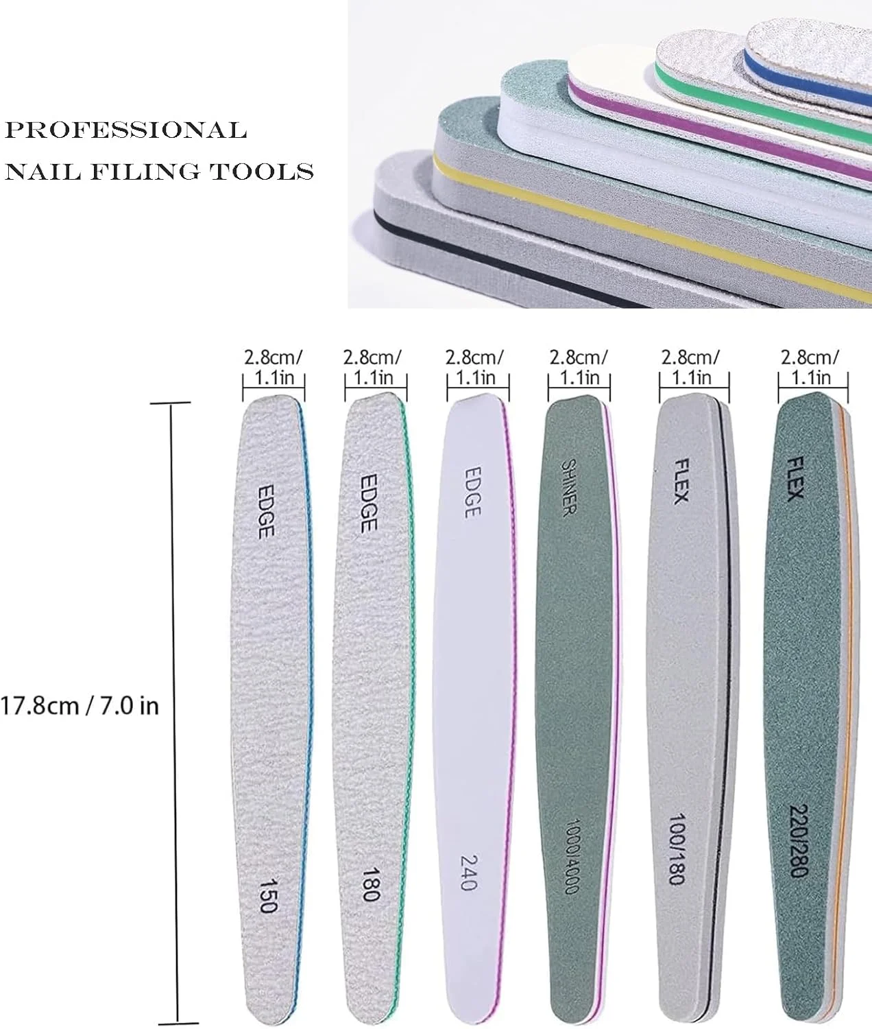 سوهان و بافر ناخن TONOKAILS - کیت ابزار مانیکور حرفه ای 18 عددی، مجموعه سوهان ناخن دو طرفه برای ناخن های اکریلیک، 6 عدد بافر ناخن اسفنجی چهار طرفه با گریت 120 برای صیقل دادن