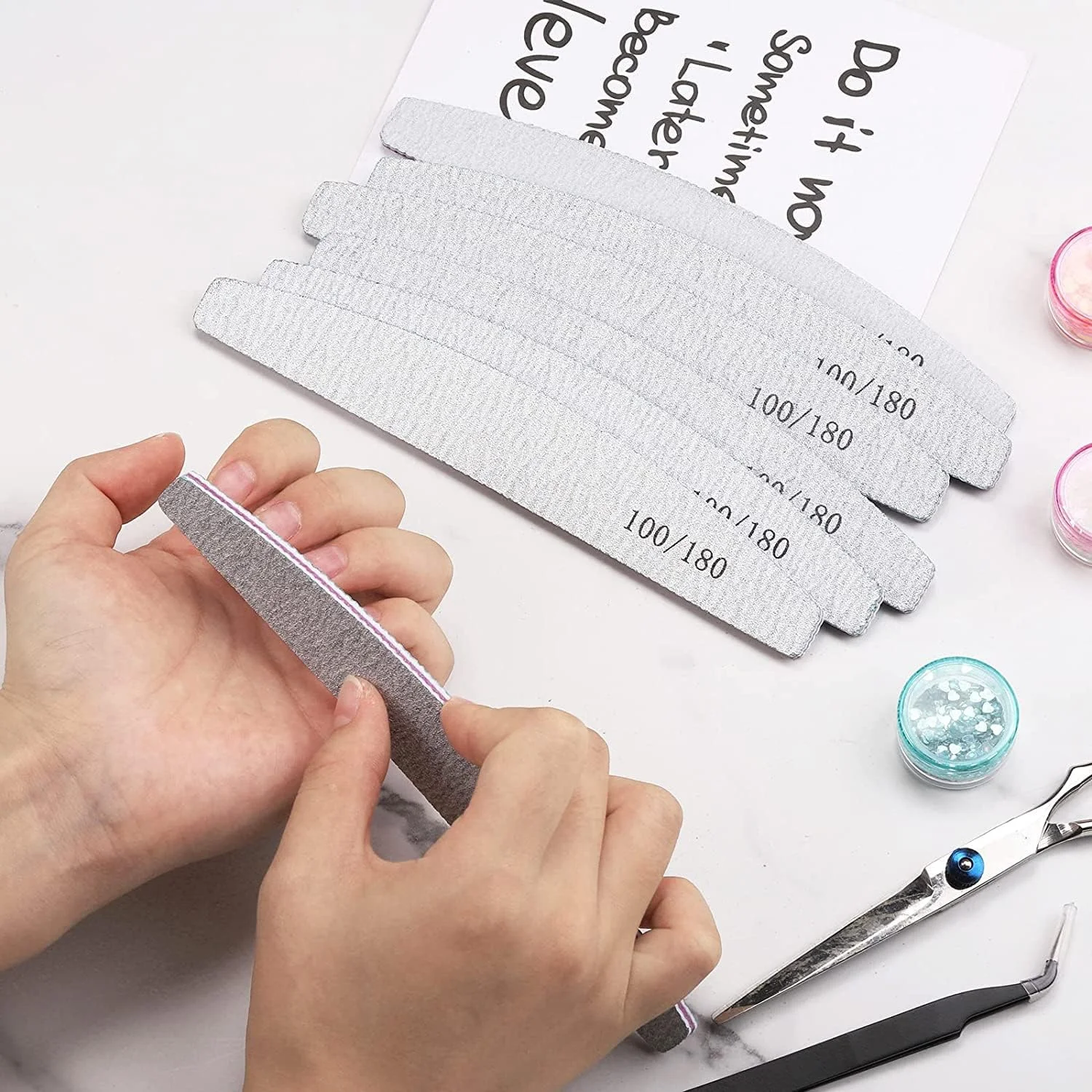 سوهان ناخن ORiTi، ۲۵ عدد، گریت ۱۰۰/۱۸۰، بافر، دو طرفه، ابزار مانیکور حرفه ای برای ناخن های اکریلیک