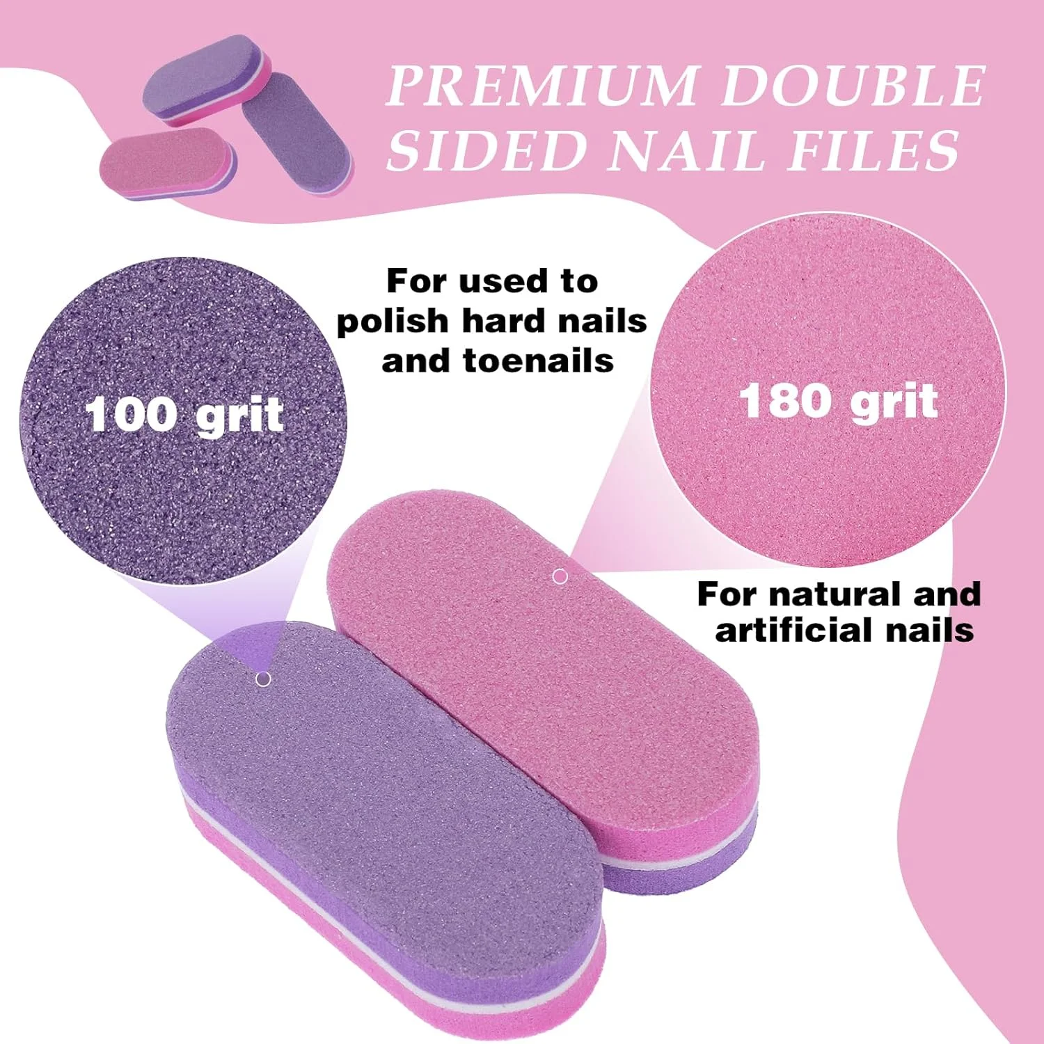 YUXIANLB بسته 50 عددی مینی اسفنجی بافر ناخن، سوهان و بافر ناخن دو طرفه با درجه زبری 100/180 برای صاف و صیقلی کردن ناخن های اکریلیک (صورتی و بنفش) YUXIANLB بسته 50 عددی مینی اسفنجی بافر ناخن، سوهان و بافر ناخن دو طرفه با درجه زبری 100/180 برای صاف و صیقلی کردن ناخن های اکریلیک (صورتی و بنفش)