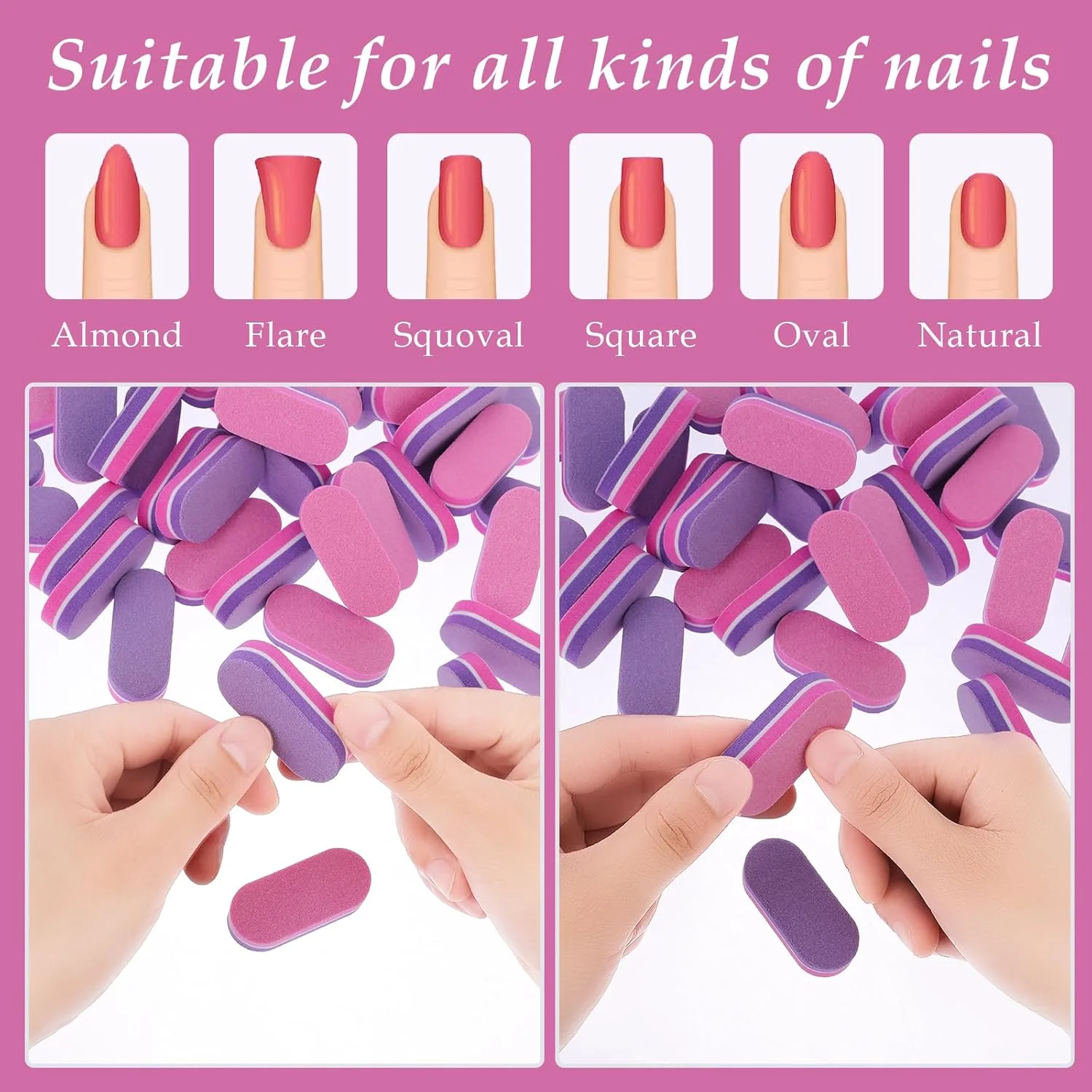 YUXIANLB بسته 50 عددی مینی اسفنجی بافر ناخن، سوهان و بافر ناخن دو طرفه با درجه زبری 100/180 برای صاف و صیقلی کردن ناخن های اکریلیک (صورتی و بنفش) YUXIANLB بسته 50 عددی مینی اسفنجی بافر ناخن، سوهان و بافر ناخن دو طرفه با درجه زبری 100/180 برای صاف و صیقلی کردن ناخن های اکریلیک (صورتی و بنفش)