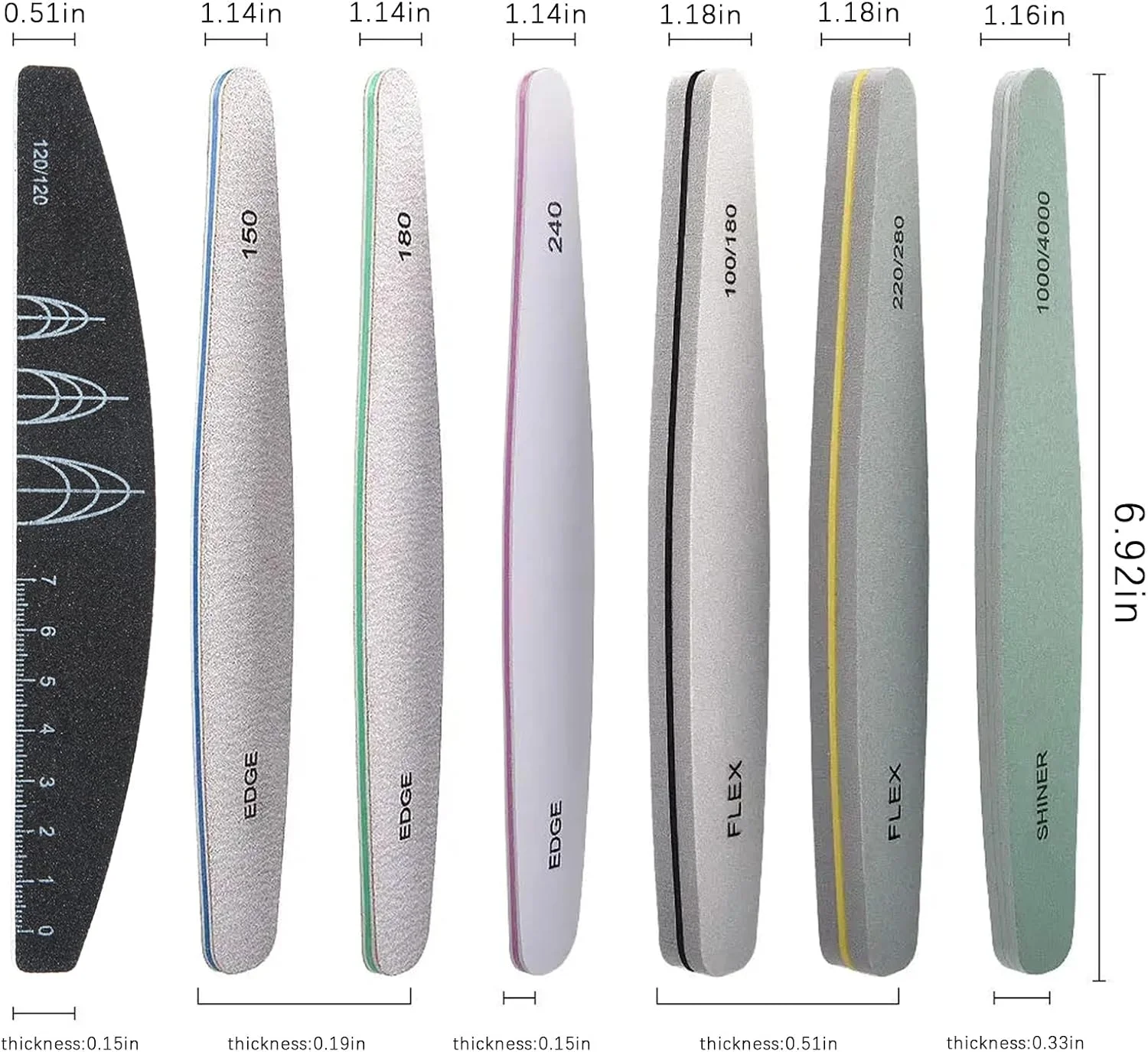 ست سوهان و بافر ناخن XEAOHESY، 9 تکه، سوهان ناخن برای ناخن های طبیعی، سوهان سمباده ای با راهنمای تصویری برای فرم ناخن، بلوک بافر ناخن درجه زبری 120/180، ست سوهان ناخن انگشت