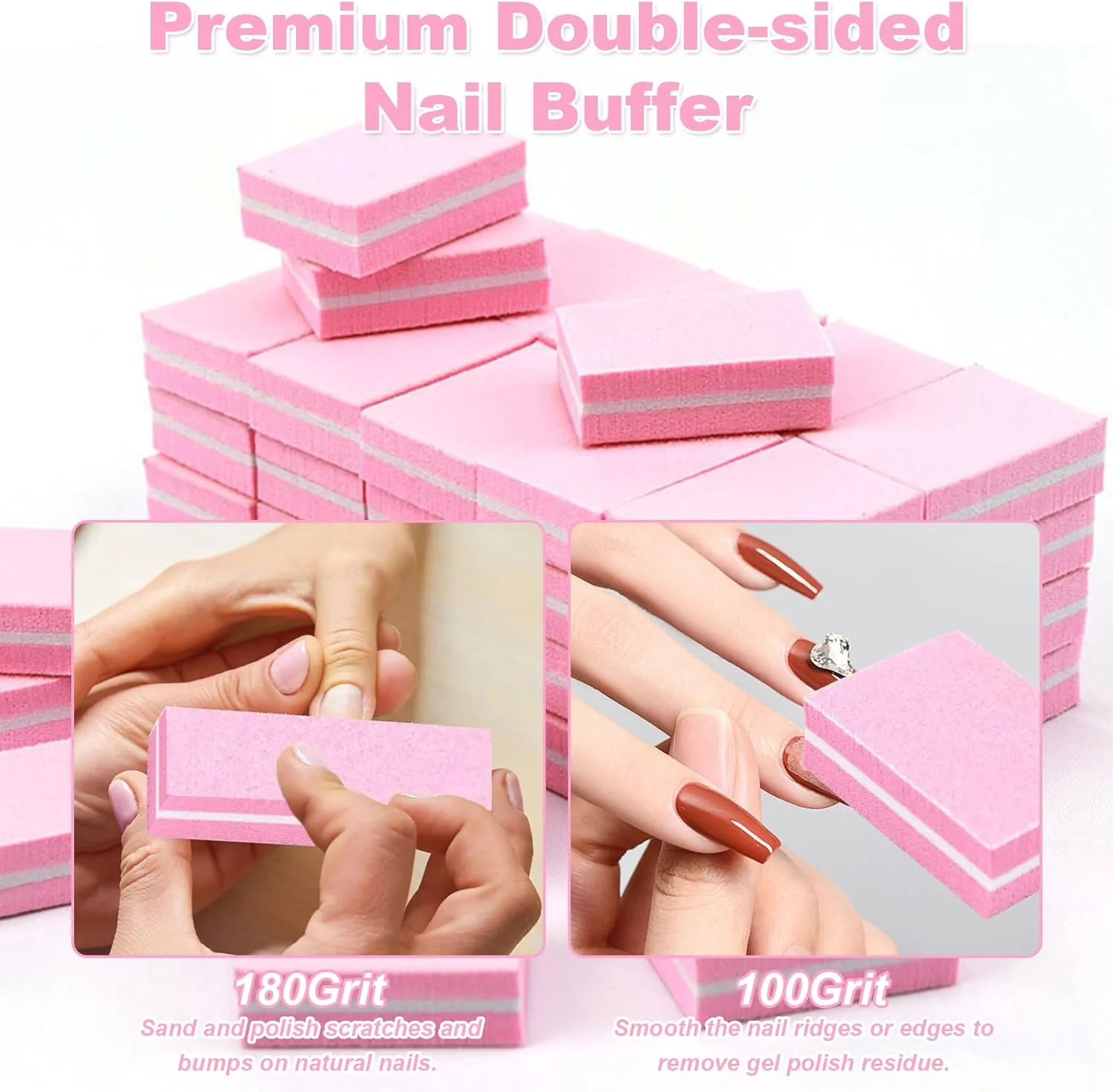 بلاک بافر ناخن VEGCOO، 60 عدد بافر ناخن، بلاک بافر دو طرفه گریت 100/180 برای ناخن های اکریلیک ژل طبیعی، ست ابزار مانیکور خانگی و سالنی
