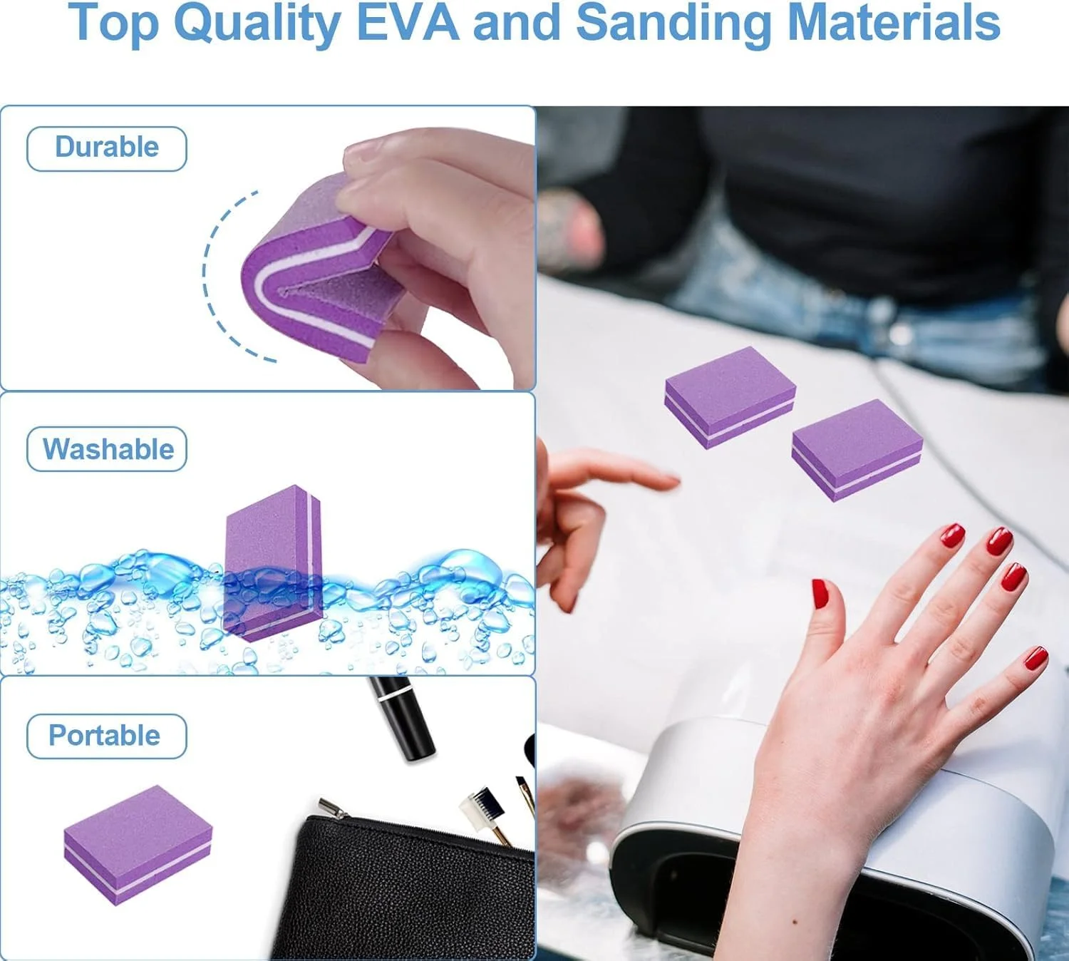 اواسیس گالور 50 عدد مینی سوهان اسفنجی ناخن، بافر سوهان ناخن، مربع های سنگ زنی الاستیک بالا برای پولیش ناخن، ابزار طراحی ناخن (بنفش)