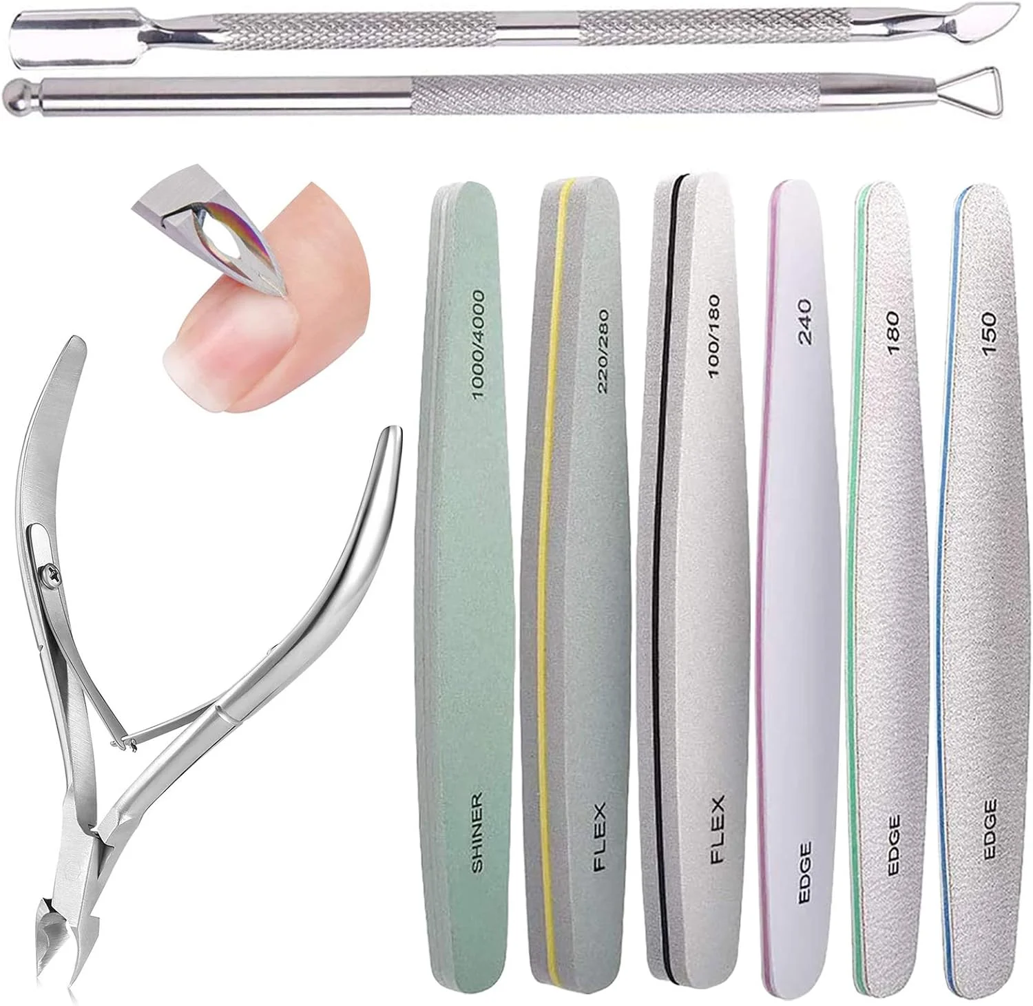 سوهان ناخن Nextuyere، 6 عدد سوهان ناخن حرفه ای و بافر دو طرفه، نیپر کوتیکول و ست ابزار مانیکور پوشر کوتیکول برای ناخن های ژلی، ناخن های دست و پا (8 اینچ) سوهان ناخن Nextuyere، 6 عدد سوهان ناخن حرفه ای و بافر دو طرفه، نیپر کوتیکول و ست ابزار مانیکور پوشر کوتیکول برای ناخن های ژلی، ناخن های دست و پا (8 اینچ)