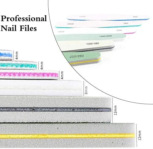 سوهان ناخن Nextuyere، 6 عدد سوهان ناخن حرفه ای و بافر دو طرفه، نیپر کوتیکول و ست ابزار مانیکور پوشر کوتیکول برای ناخن های ژلی، ناخن های دست و پا (8 اینچ)