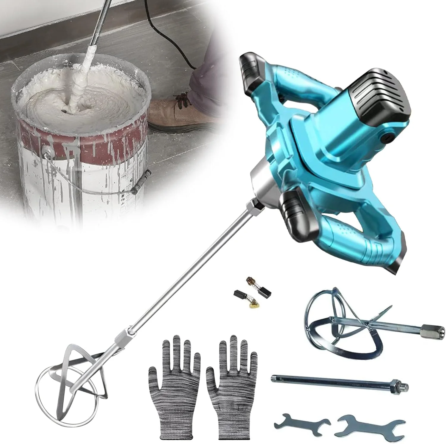 میکسر ملات رنگ JAOGAUS، همزن 3100 واتی، میکسر سیمان دستی برقی، با 6 سرعت قابل تنظیم، سوئیچ قفل شونده، ارگونومیک، میکسر صنعتی برای رنگ، گچ، سیمان، ملات