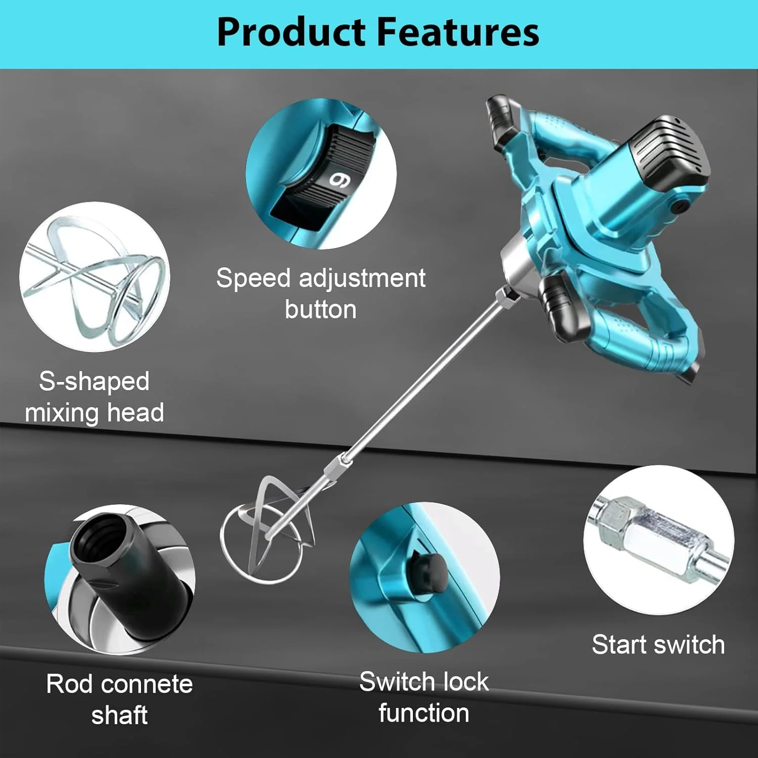 میکسر ملات رنگ JAOGAUS، همزن 3100 واتی، میکسر سیمان دستی برقی، با 6 سرعت قابل تنظیم، سوئیچ قفل شونده، ارگونومیک، میکسر صنعتی برای رنگ، گچ، سیمان، ملات