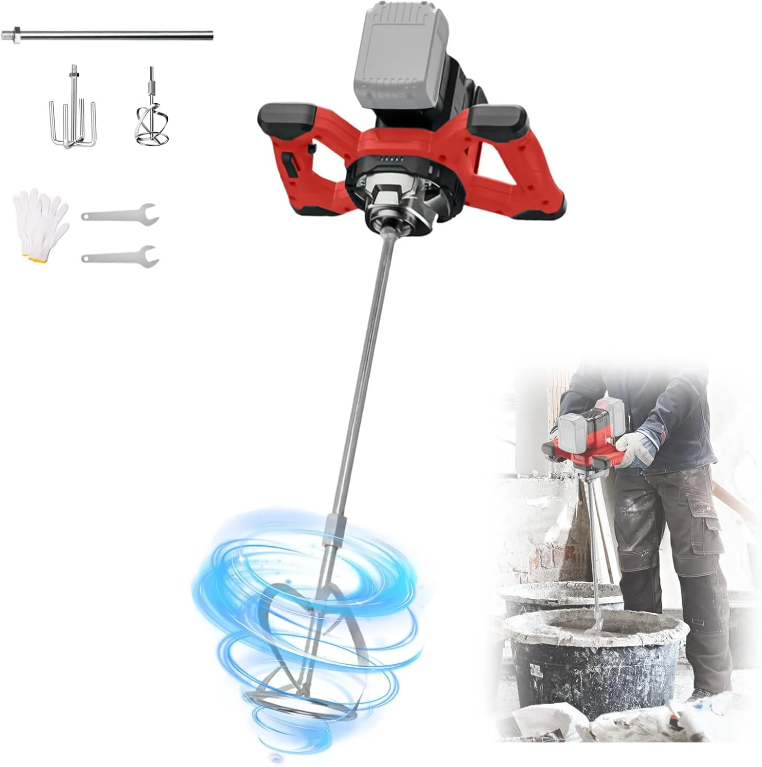 مخلوط کن سیمان قدرتمند سازگار با باتری 18-21 ولت ماکیتا، مخلوط کن دستی 6 سرعته با 3 سری اختلاط، ابزار مخلوط کن سیمان برای رنگ، ملات، گچ (بدون باتری)