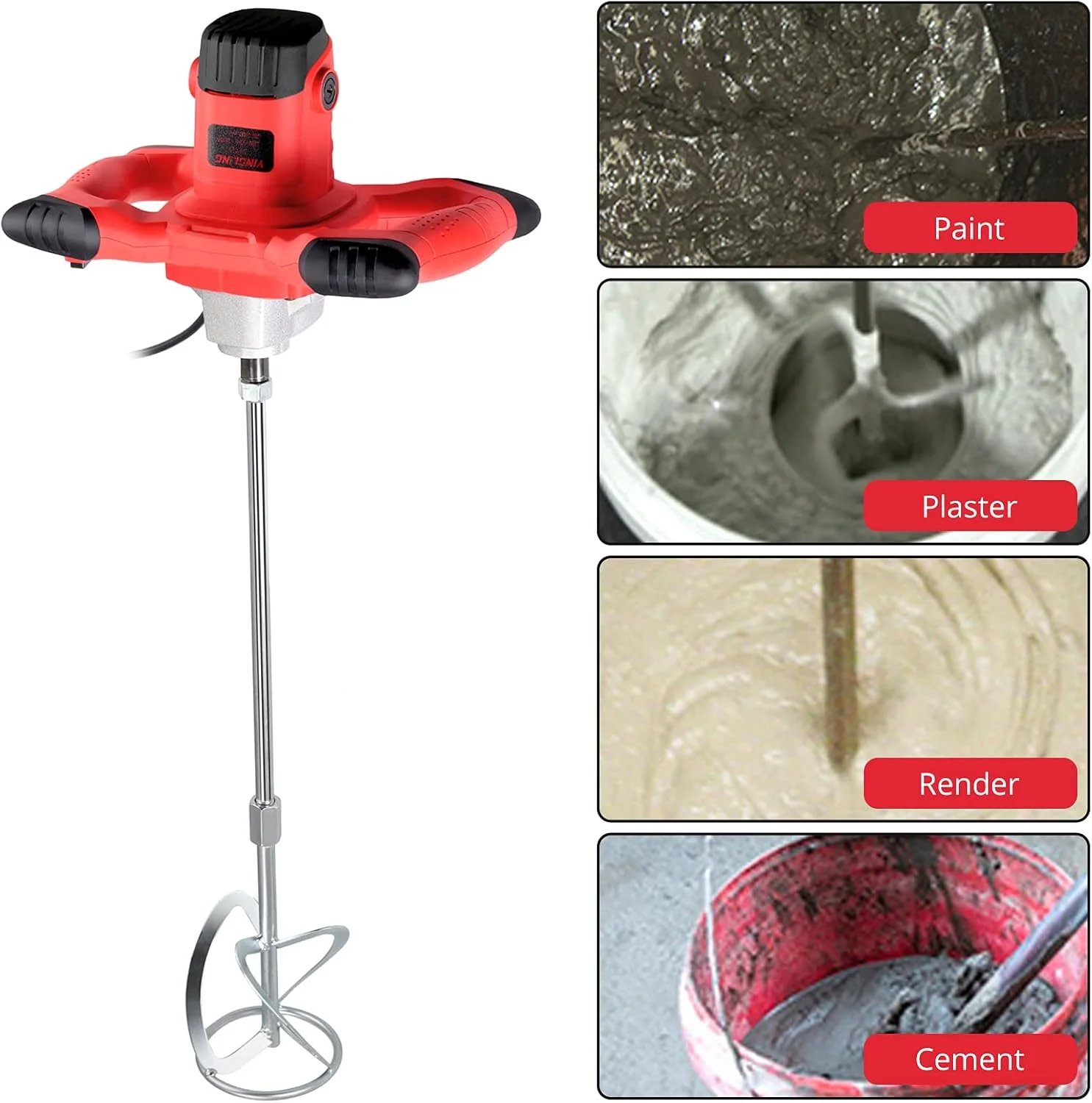 میکسر سیمان دستی برقی 2100 وات JUSTOOL، میکسر بتن برقی 110 ولت، دریل میکسر ملات بتن با قابلیت تنظیم 6 سرعت به همراه 2 عدد میله مارپیچ کرومی M14 برای مخلوط کردن دوغاب، رنگ، ملات، گل و گچ