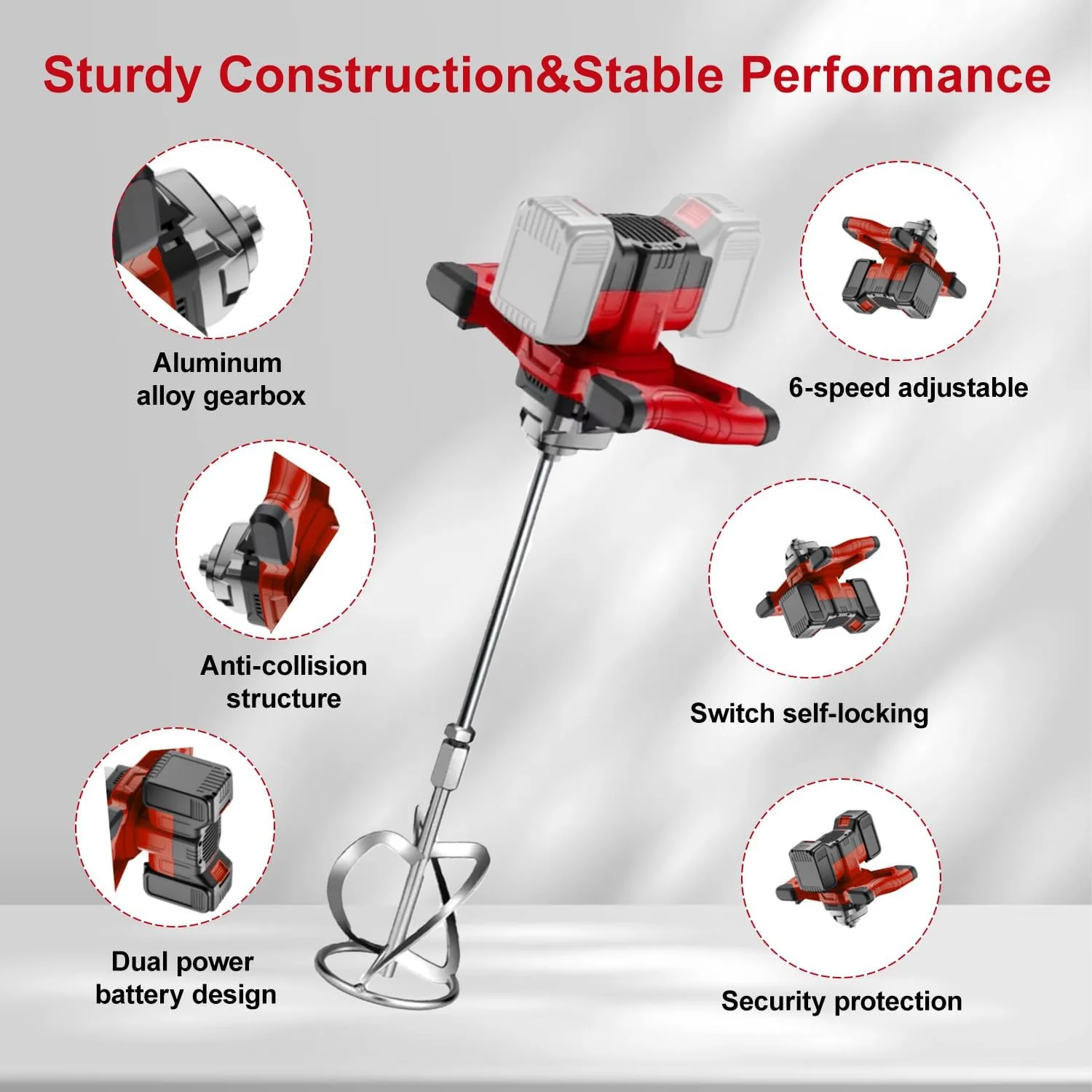 مخلوط کن سیمان قدرتمند سازگار با باتری 18-21 ولت ماکیتا، مخلوط کن دستی 6 سرعته با 3 سری اختلاط، ابزار مخلوط کن سیمان برای رنگ، ملات، گچ (بدون باتری)