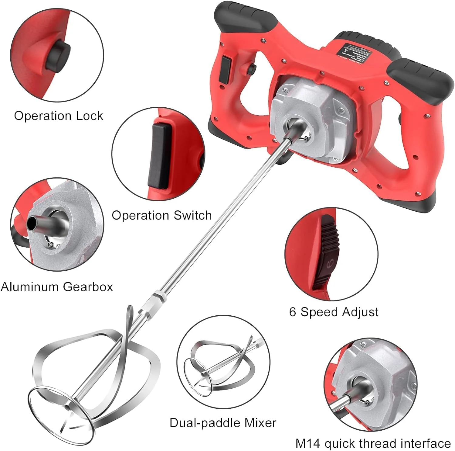 میکسر سیمان برقی نووالایف 2، میکسر دستی، میکسر سیمان بتن قابل حمل، میکسر دستی 6 سرعته برای ملات رنگ گل و لای گچ، میکسر دریل