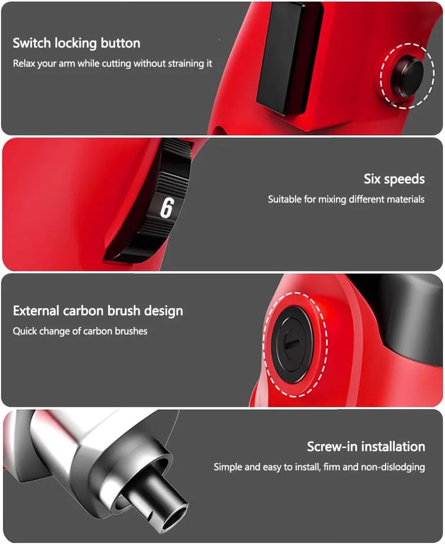 همزن برقی ملات و سیمان MOZOGOT با 6 سرعت به همراه 2 دستکش، همزن قابل حمل برای مخلوط کردن گل، سیمان، ملات، رنگ و خوراک دام