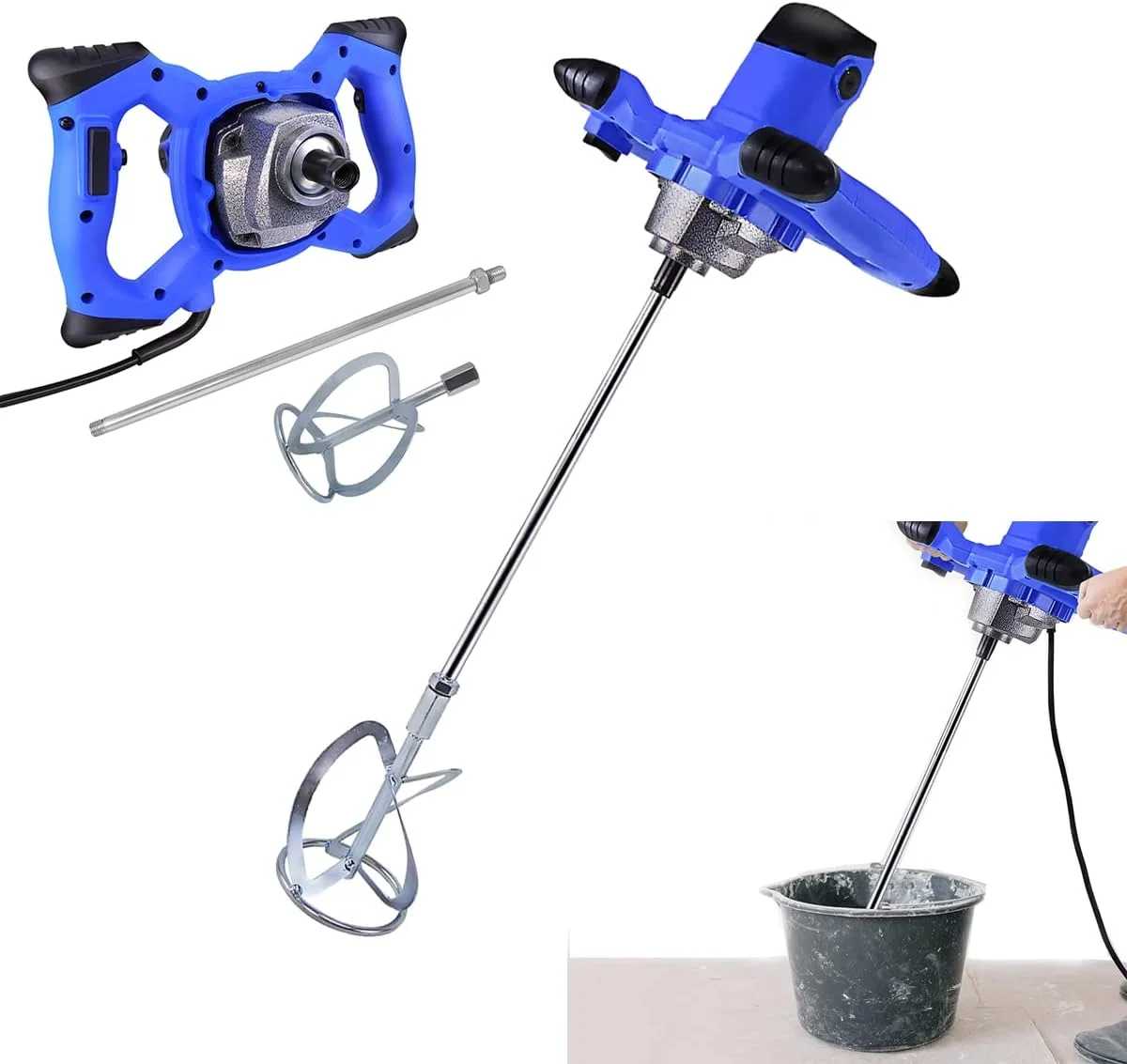 میکسر برقی پارویی با 6 سرعت قابل تنظیم، 1600 وات، میکسر بتن دستی قابل حمل، میکسر گچ، میکسر سیمان 220 ولت، ابزار همزن - استفاده آسان